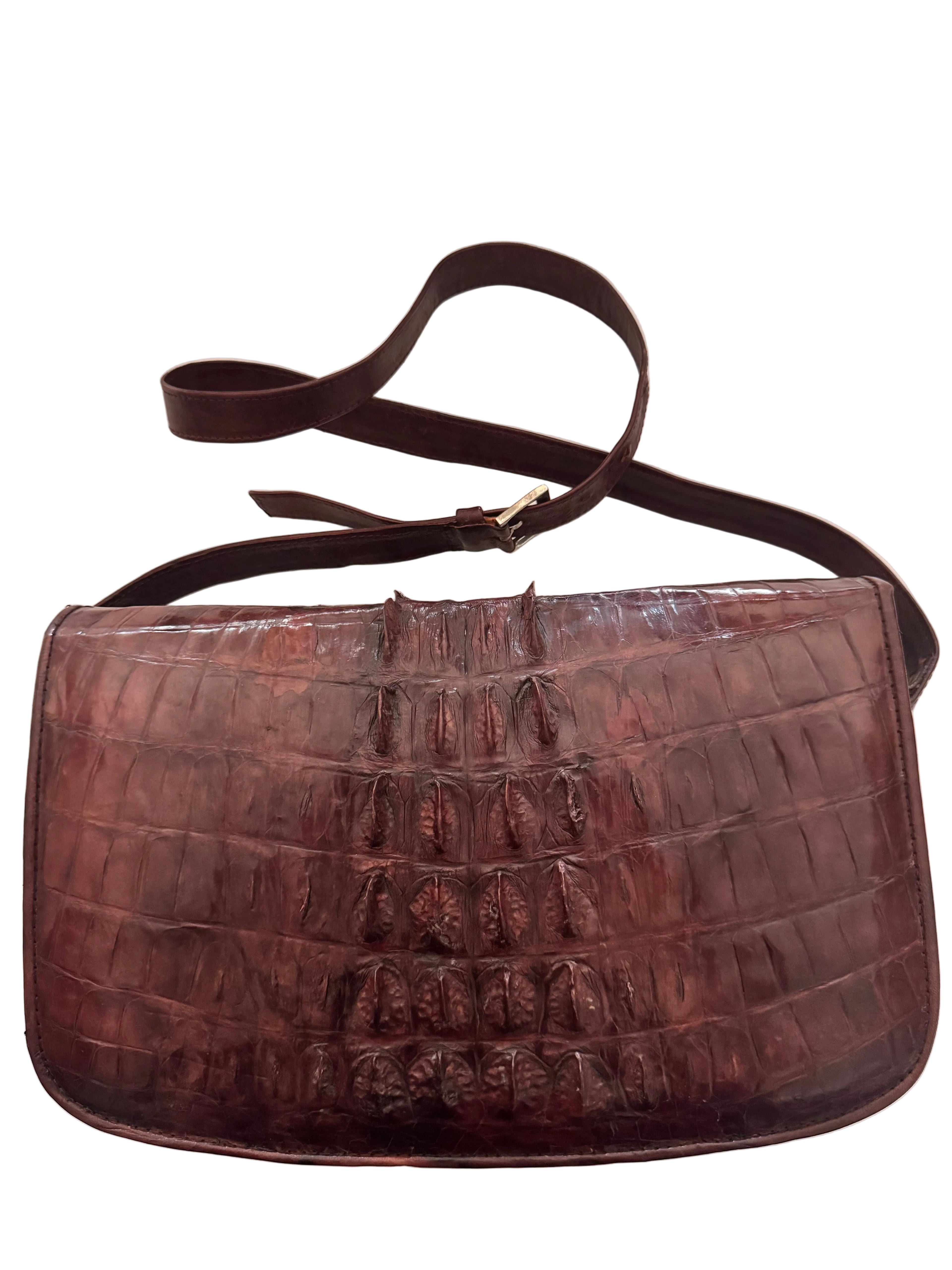 Rare Jumbo Genuine Hornback Crocodile Leather Shoulder Bag and Matching Pouch Set