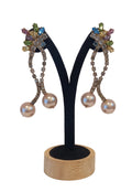 Vintage Crystal Floral Drop Earrings with Pearl Dangles
