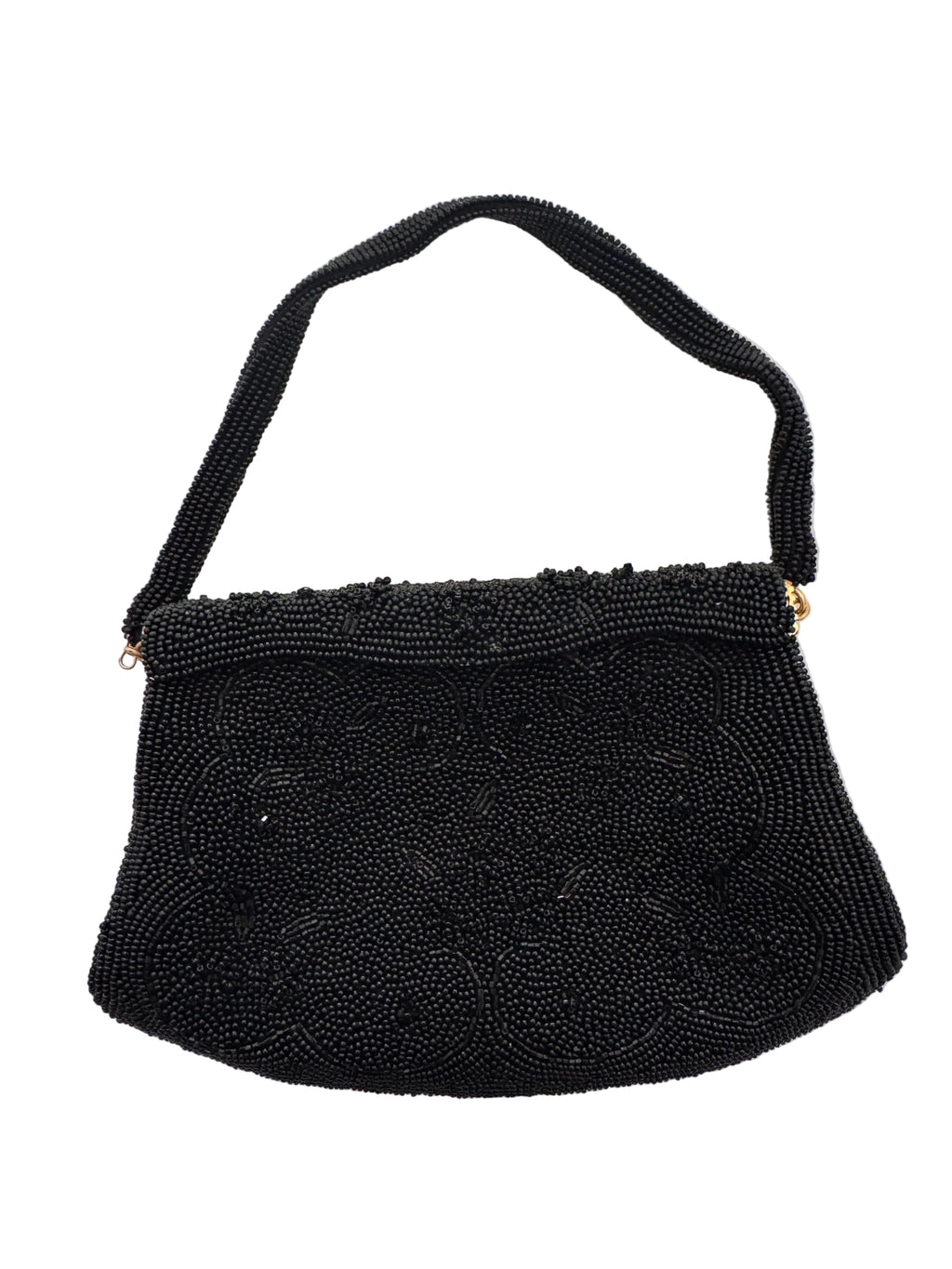 Vintage Jet Black Hand-Beaded Frame Purse