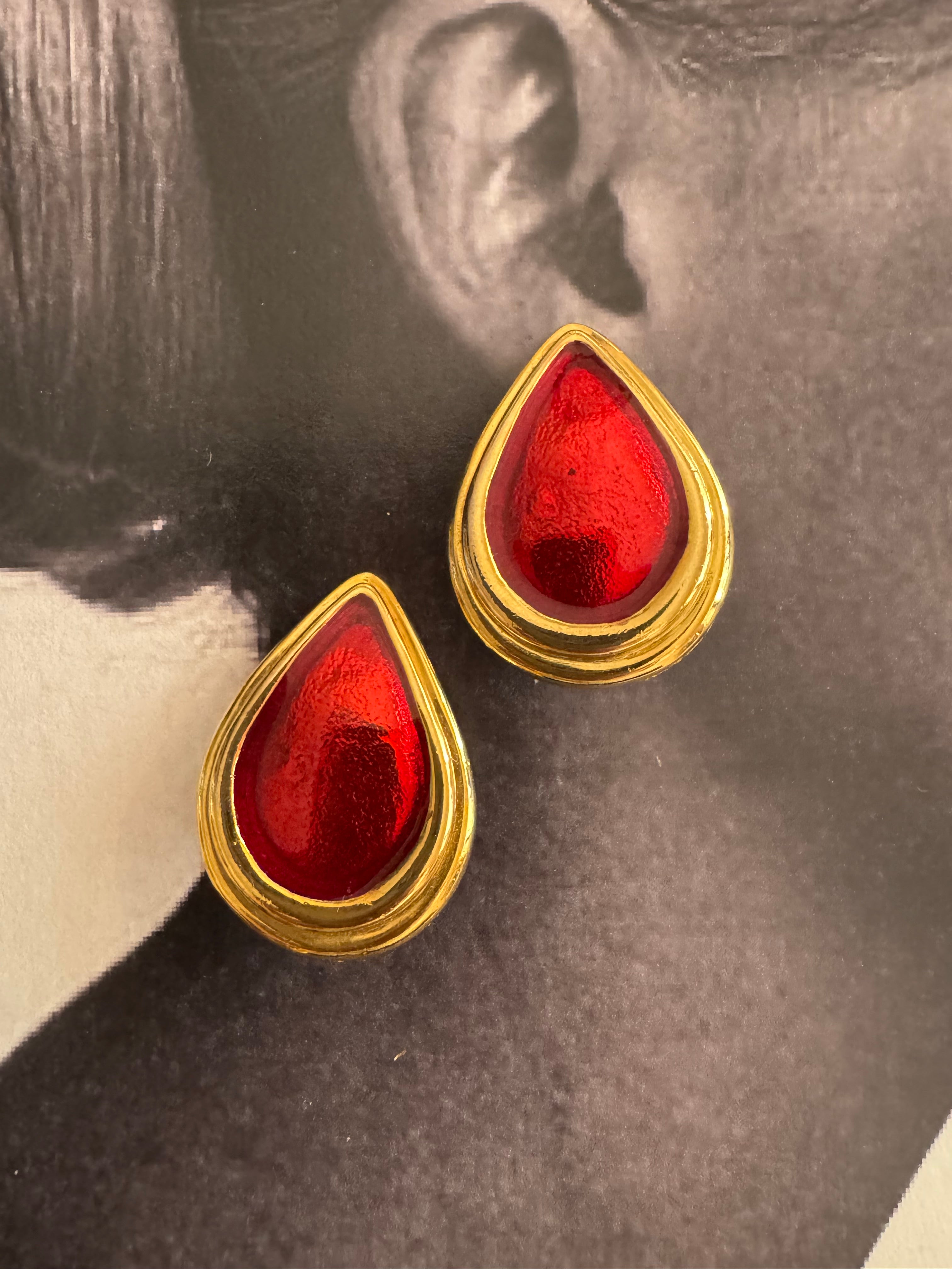 Sphinx Red Teardrop Earrings