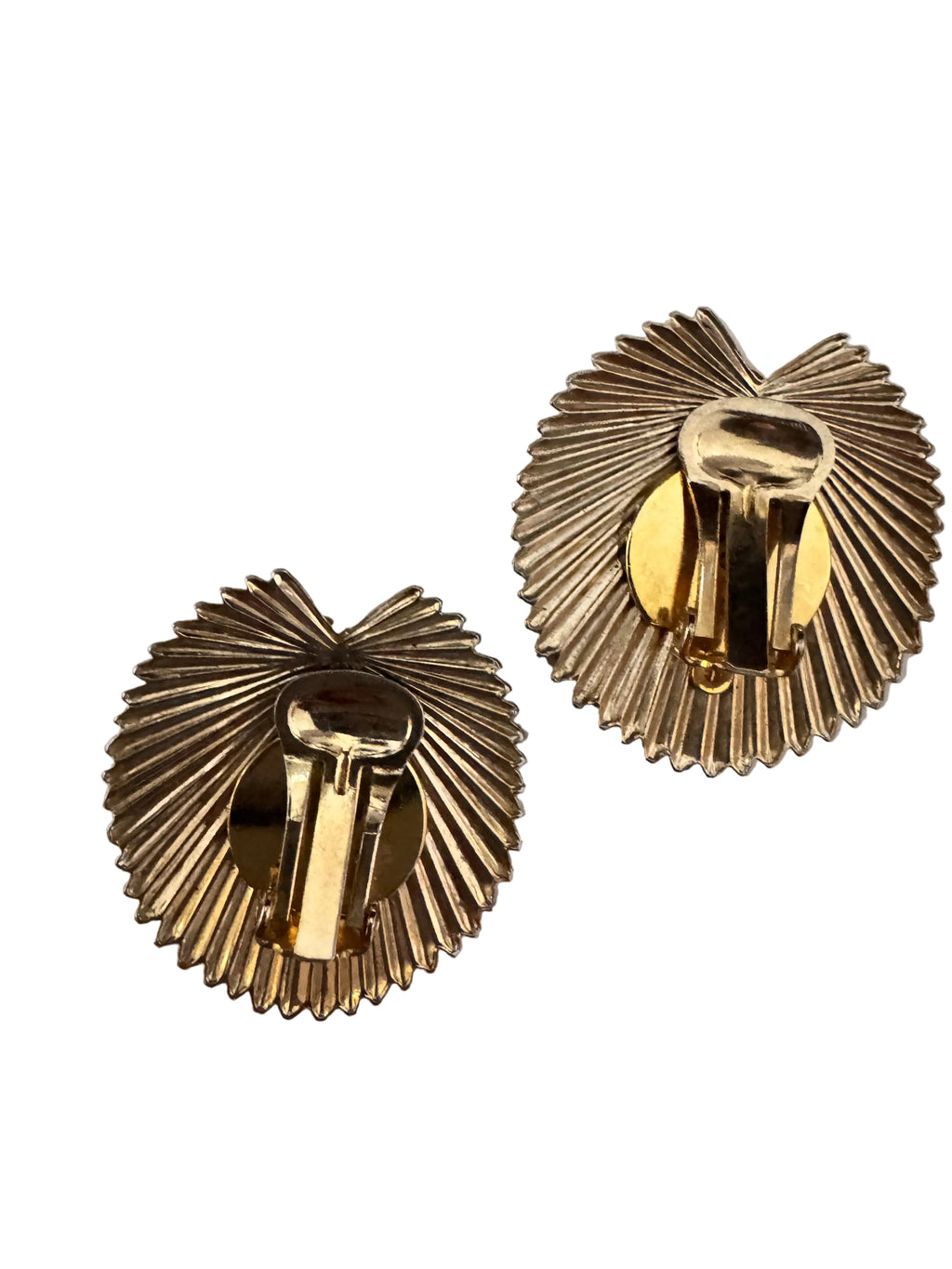 Vintage Golden Sunburst Red Rosette Earrings