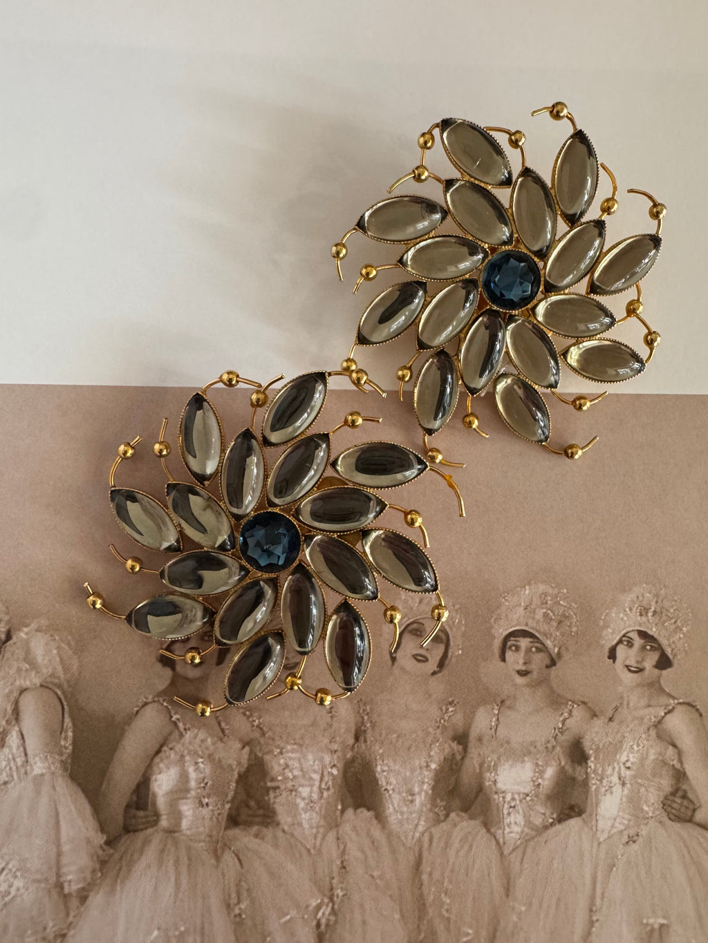 Vintage Yves Saint Laurent Floral Crystal Statement Earrings