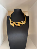 Vintage Retro Revival Gold Tone Rhinestone Statement Necklace