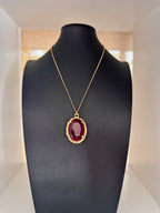 Vintage Gold Filigree & Faceted Ruby Glass Pendant Necklace
