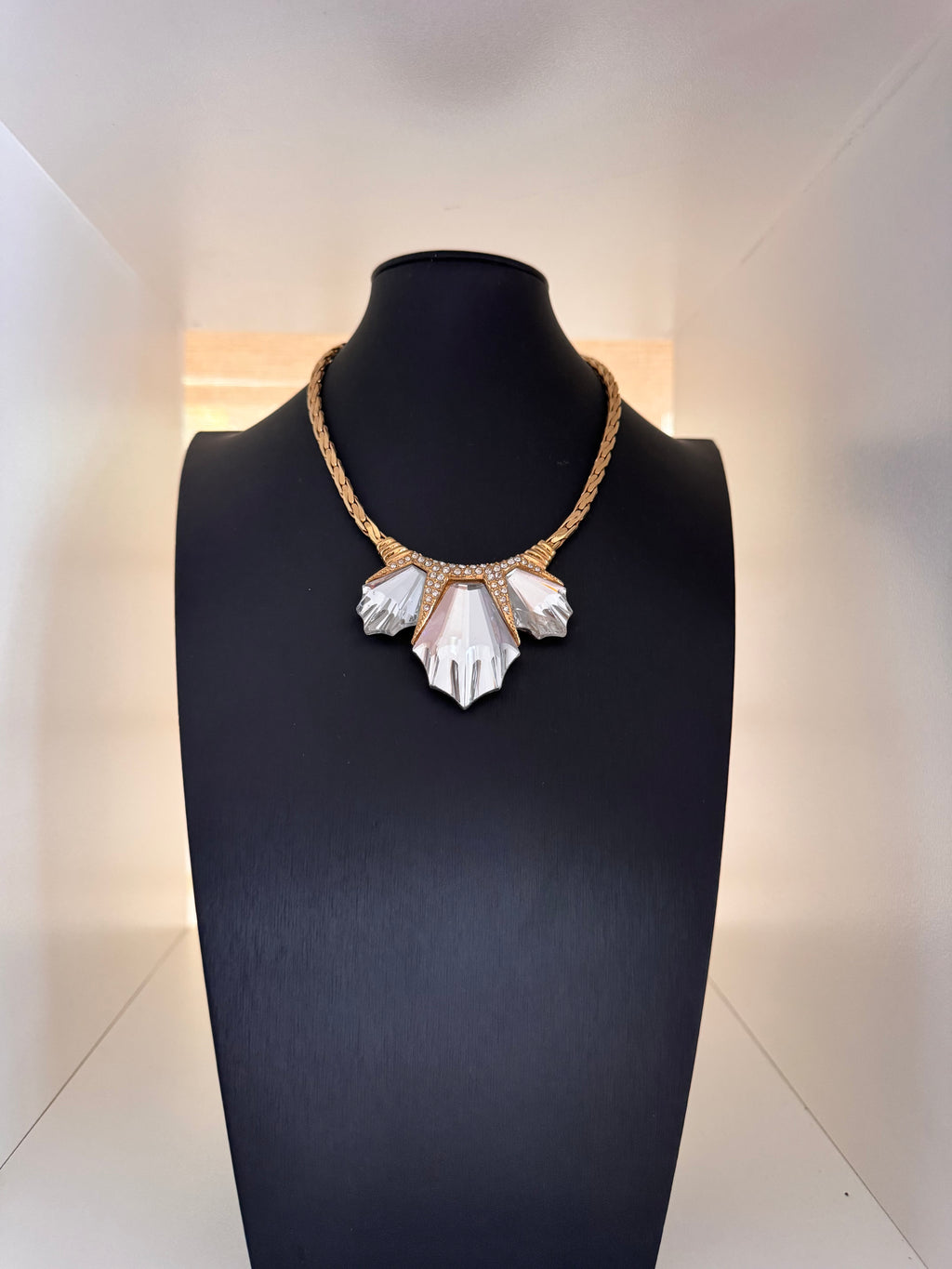 Vintage Art Deco Revival Crystal Fan Statement Necklace