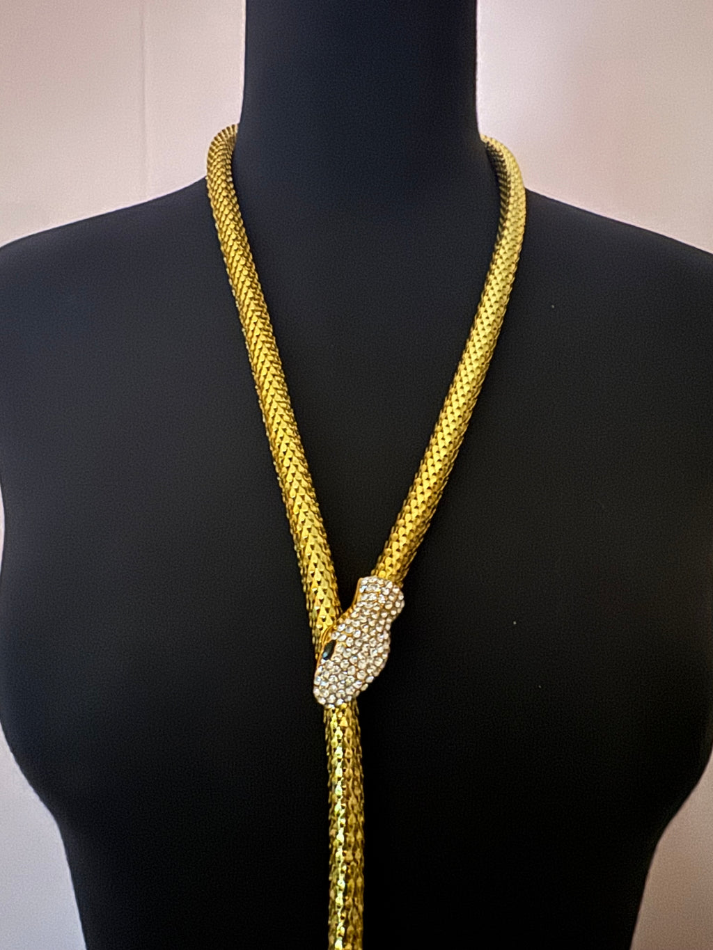 Vintage Gold Plated Snake Chain Lariat Necklace