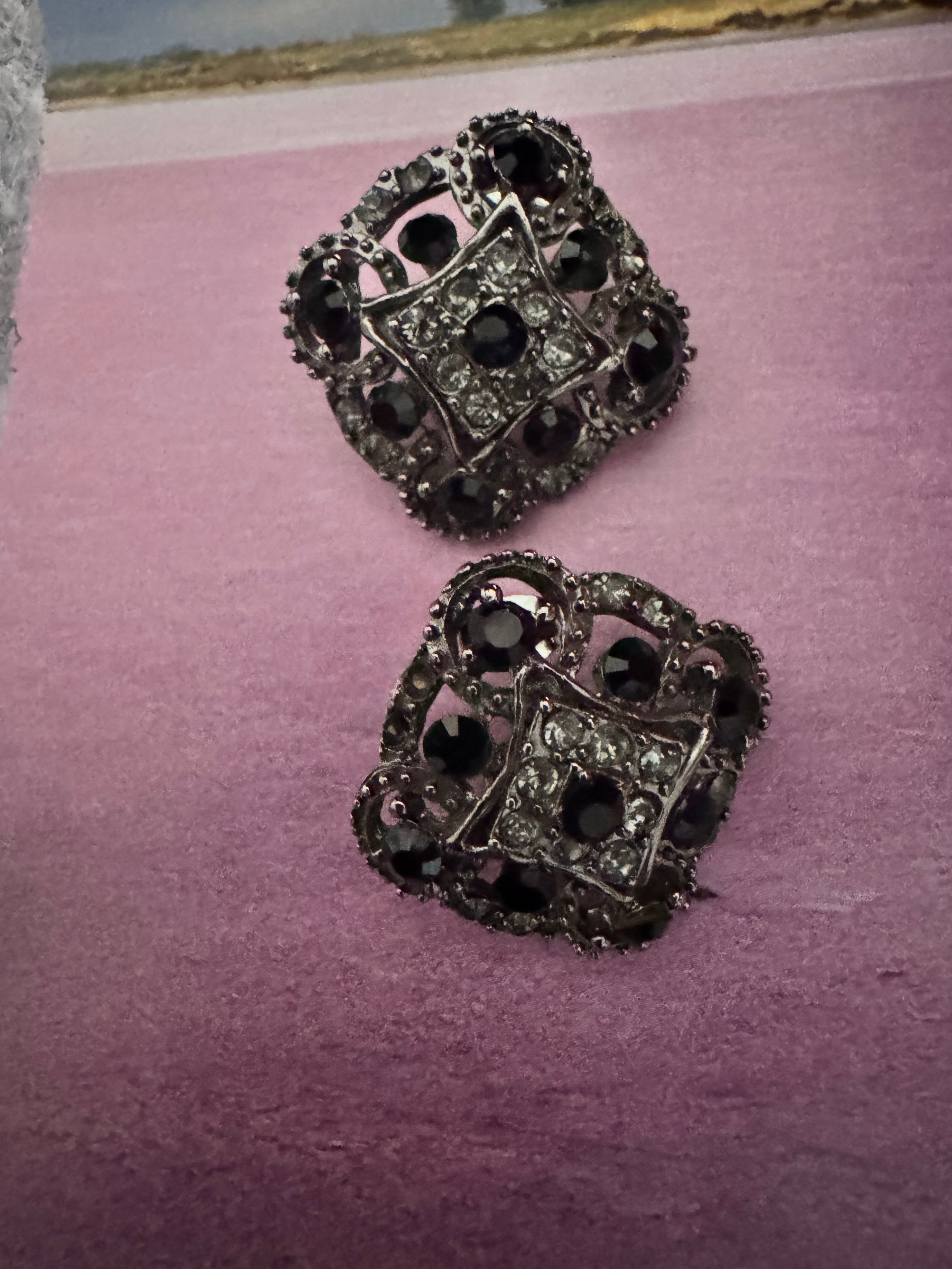 Vintage Art Deco Inspired Black Rhinestone Earrings