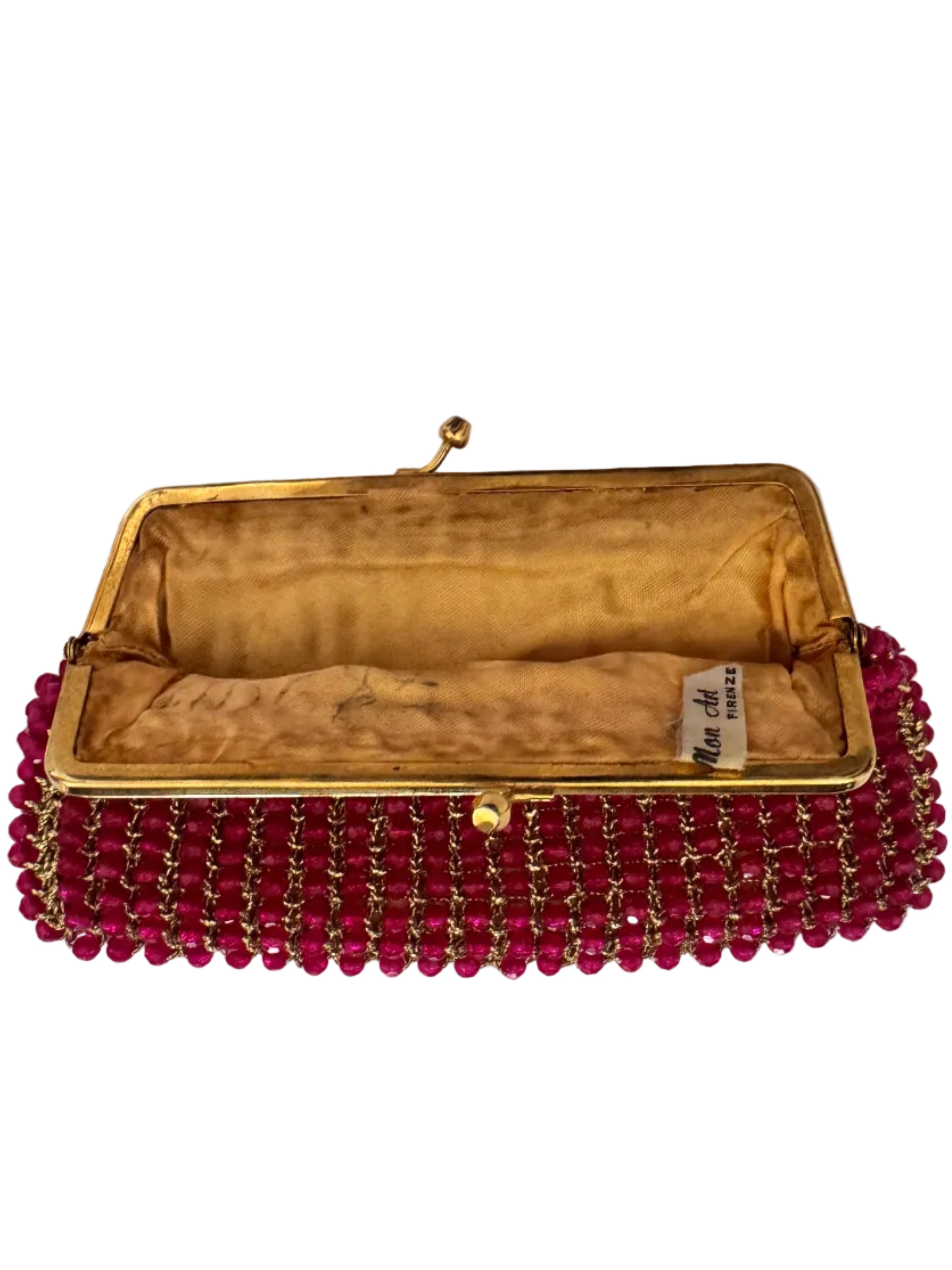 Vintage Mon Art Firenze Raspberry Beaded Evening Clutch