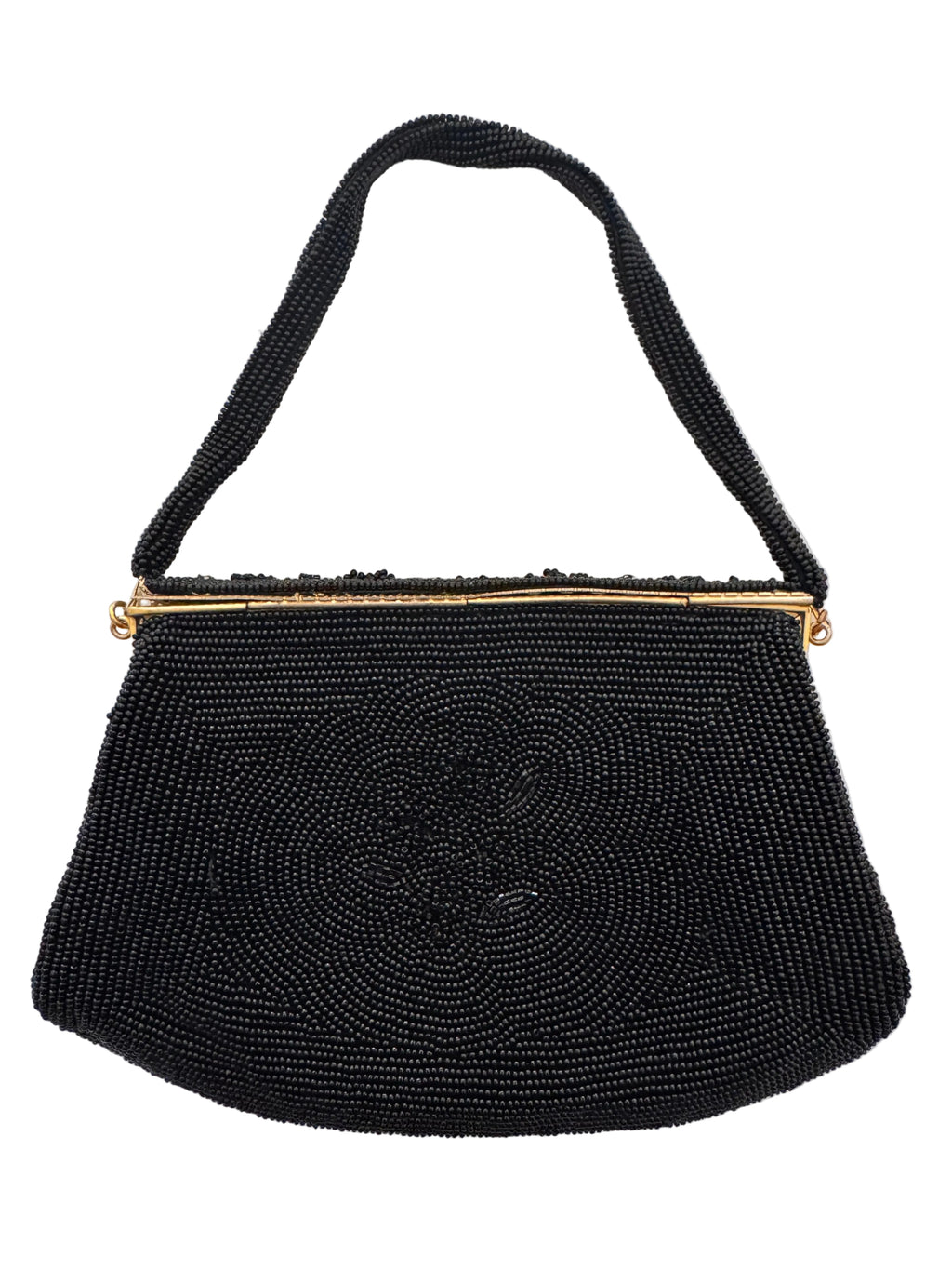 Vintage Jet Black Hand-Beaded Frame Purse
