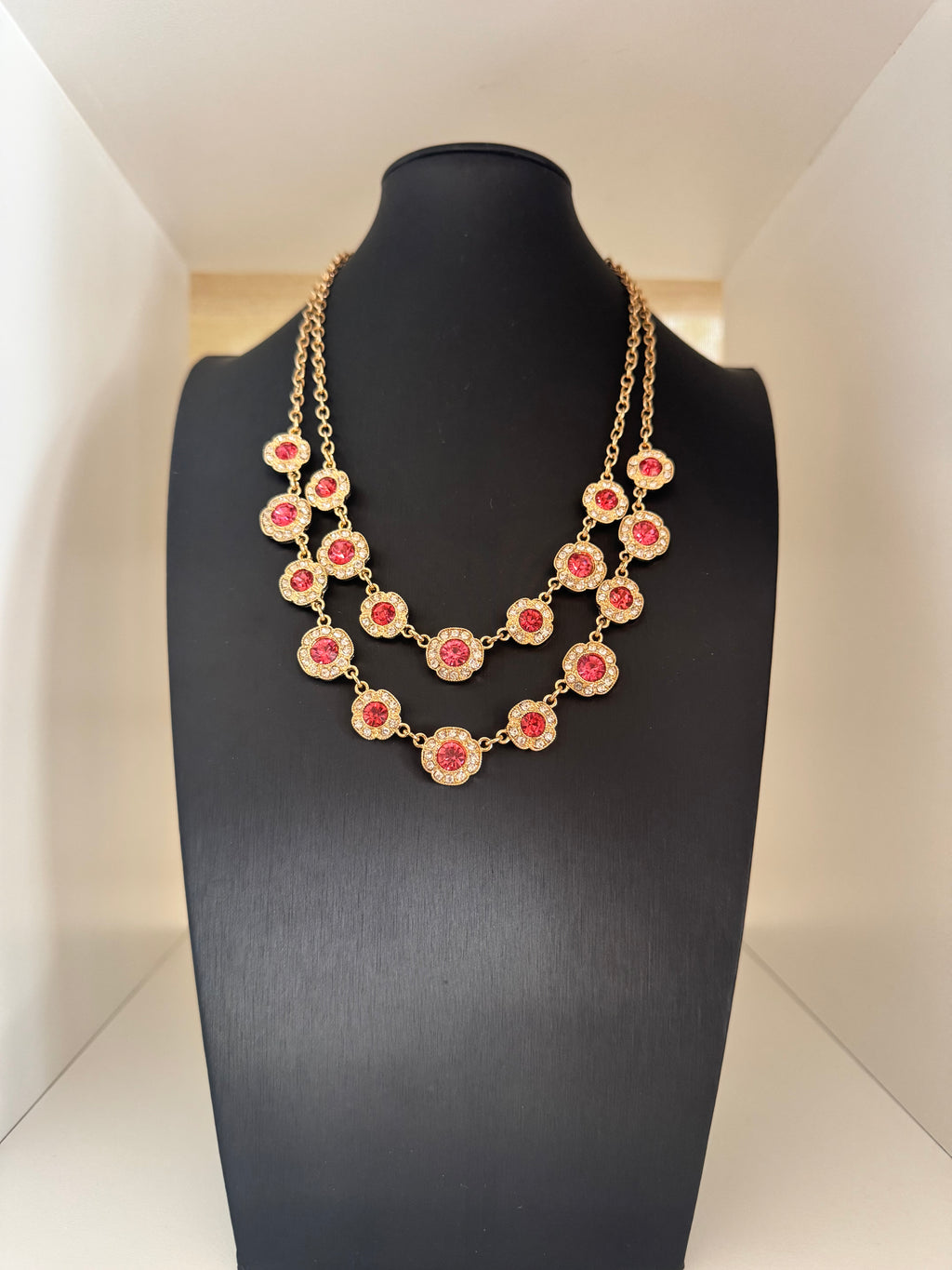 Vintage Monet Double Strand Pink Stone Necklace