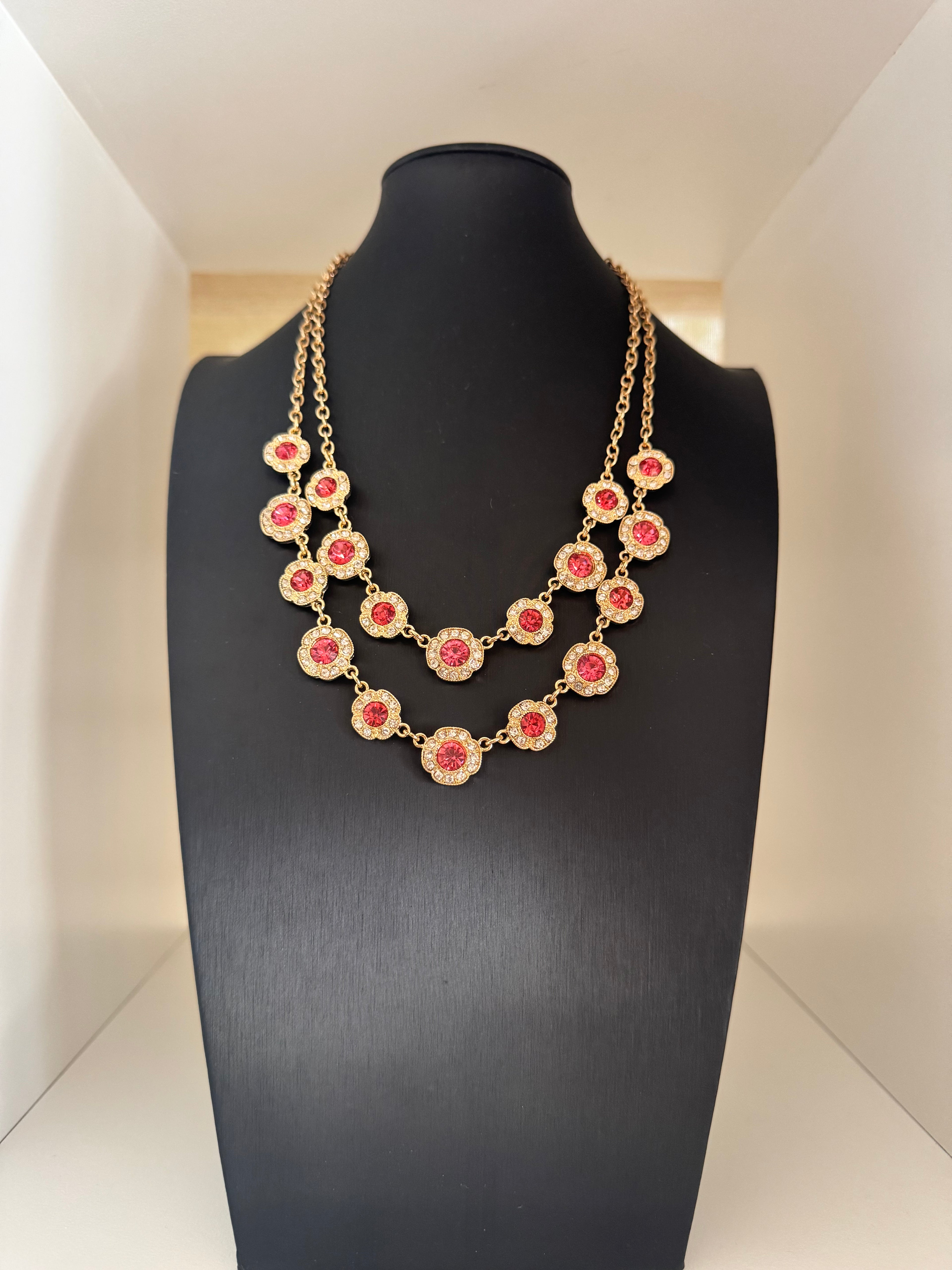 Vintage Monet Double Strand Pink Stone Necklace