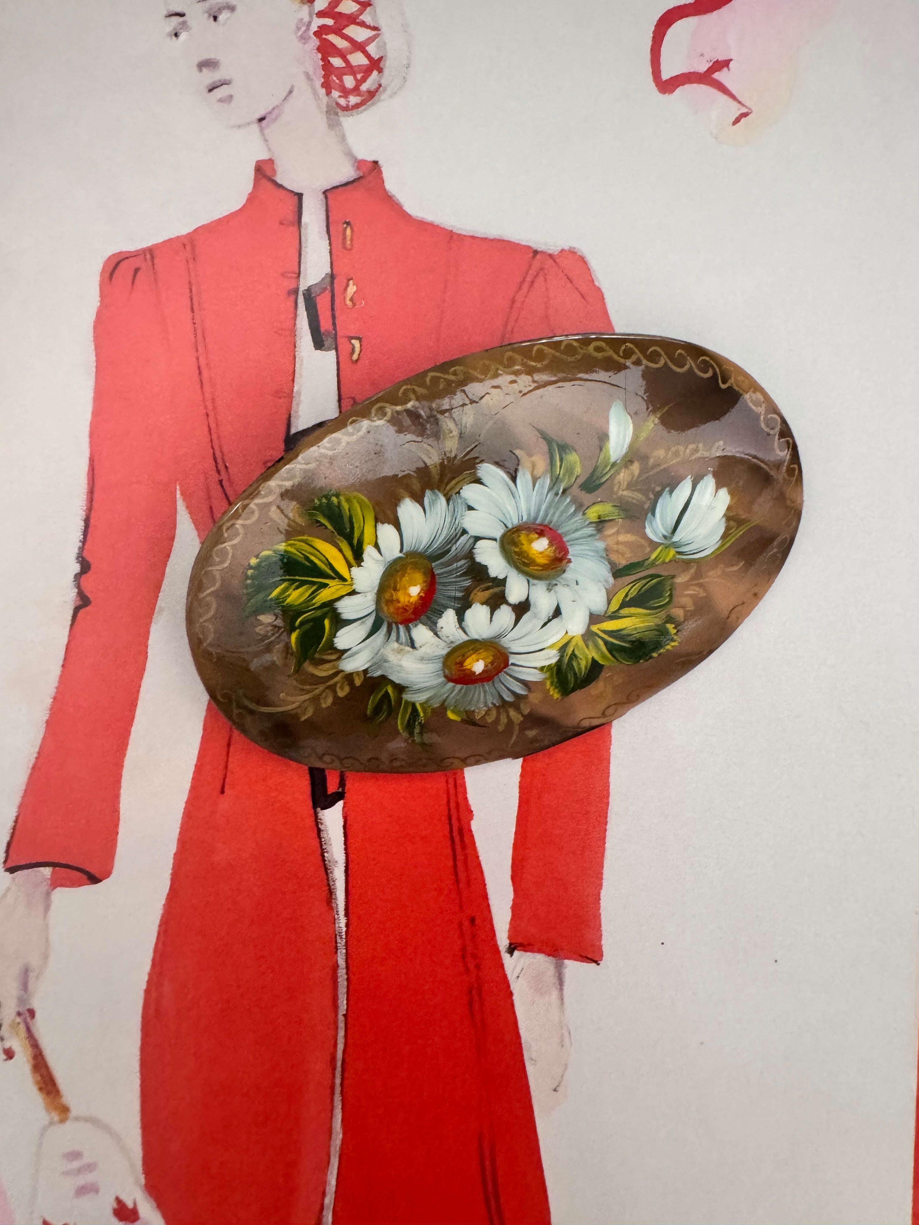 Vintage Floral Lacquer Brooch
