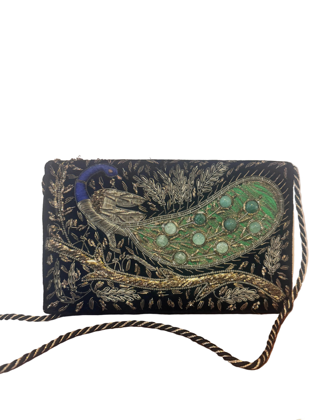 Vintage Embroidered Peacock Velvet Clutch