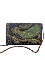 Vintage Embroidered Peacock Velvet Clutch