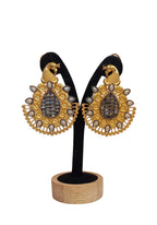 Vintage Peacock Statement Earrings with Teardrop Stone