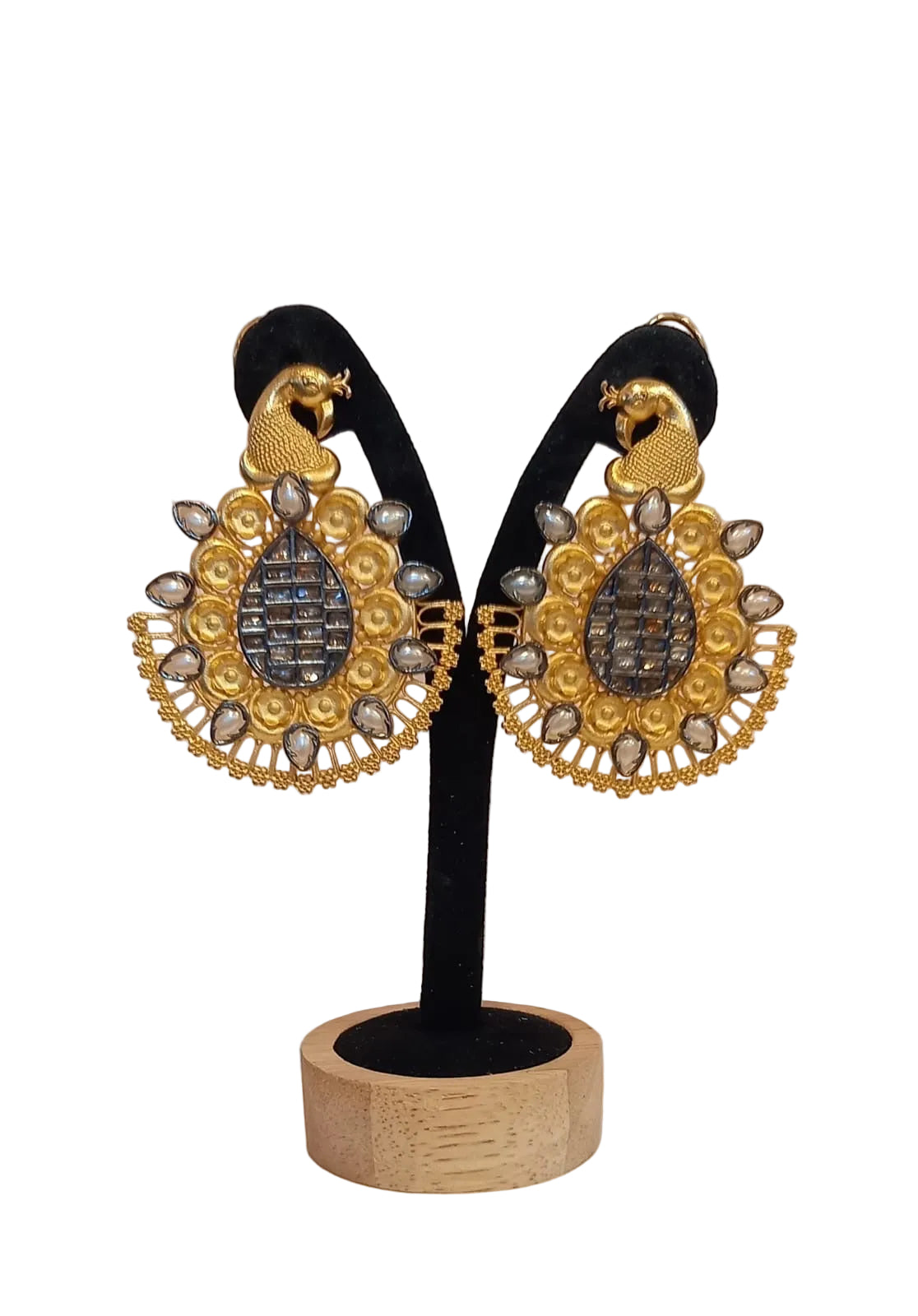 Vintage Peacock Statement Earrings with Teardrop Stone