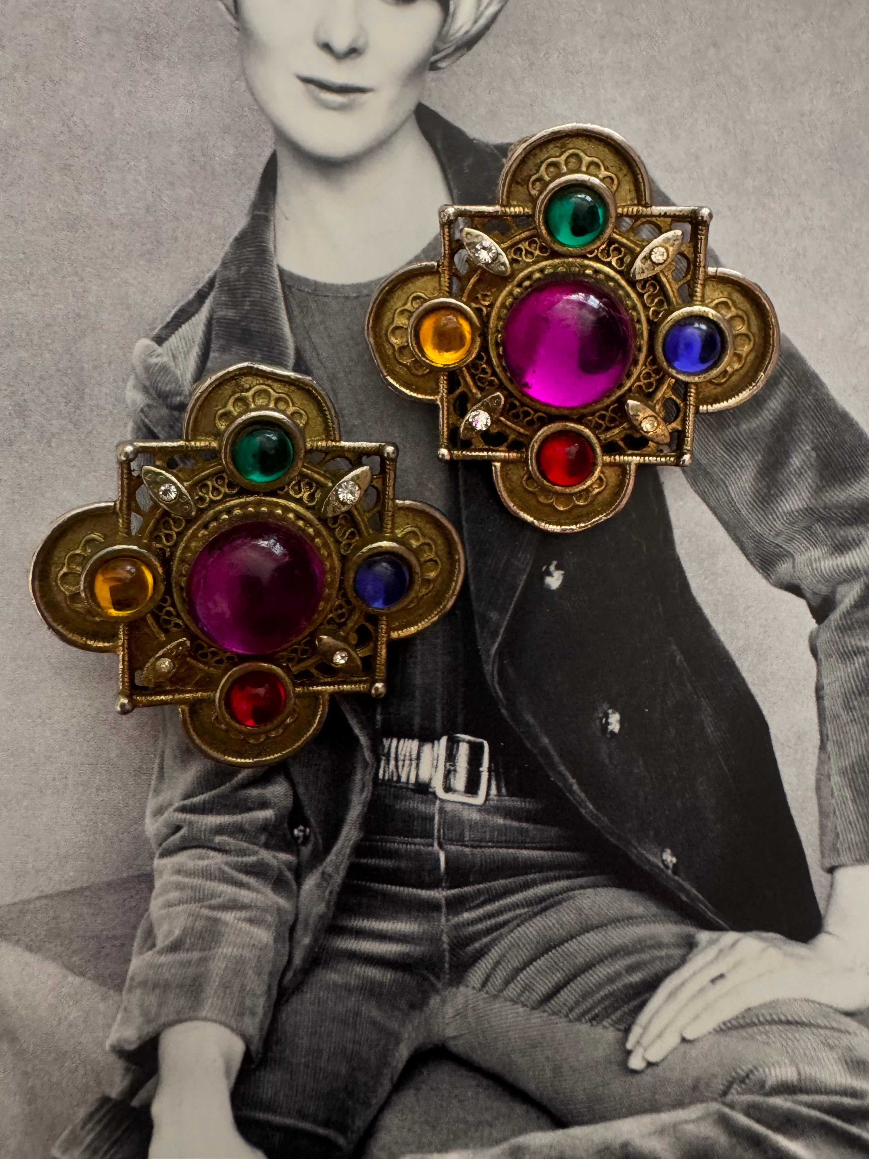Vintage Byzantine Revival Multicolor Statement Earrings