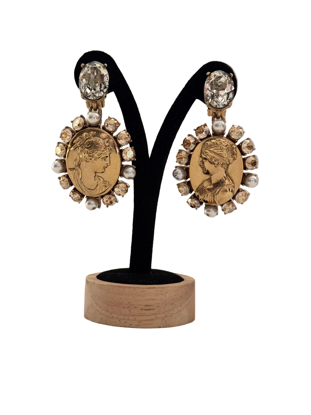 Vintage Oscar de la Renta Medallion Pearl Drop Earrings