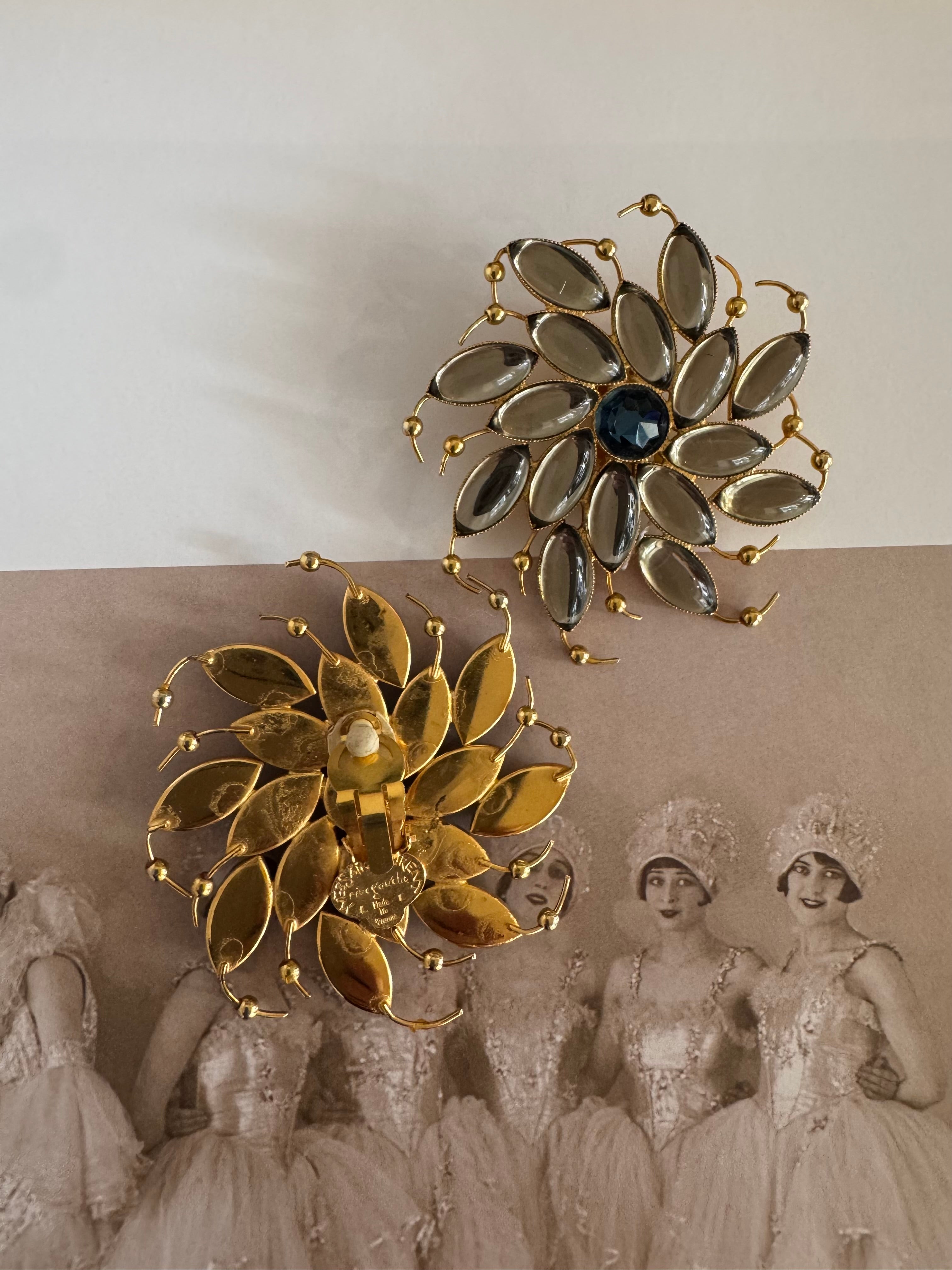 Vintage Yves Saint Laurent Floral Crystal Statement Earrings