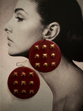 Vintage Retro Red Metal Disc Drop Earrings