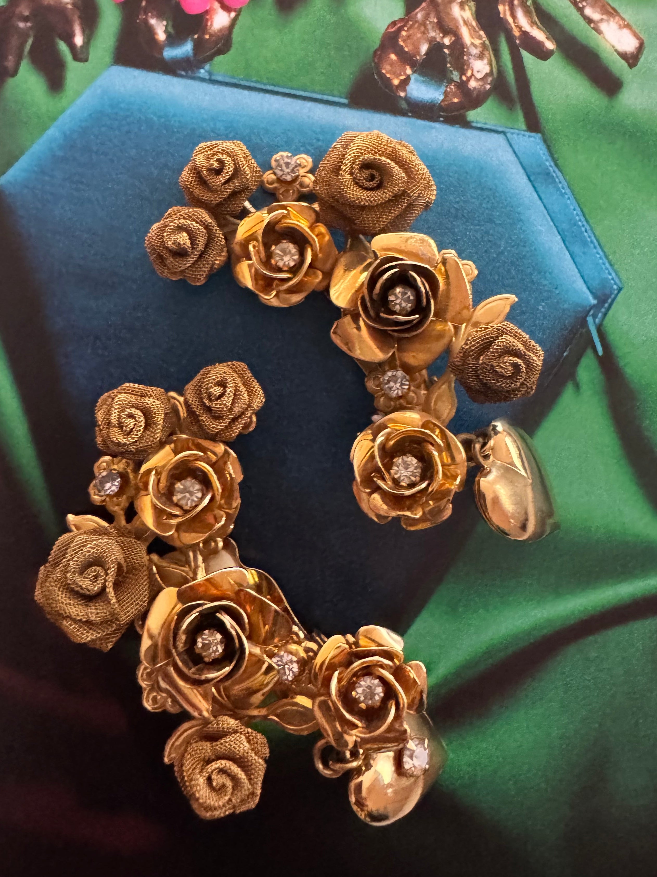 Vintage Italian Signed Rose Ear Climber Earrings