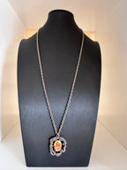 Vintage Silver Tone Porcelain Portrait Pendant Necklace