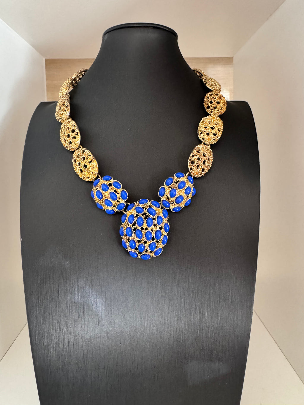 Vintage Blue Stone & Gold Tone Statement Necklace