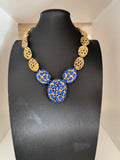Vintage Blue Stone & Gold Tone Statement Necklace