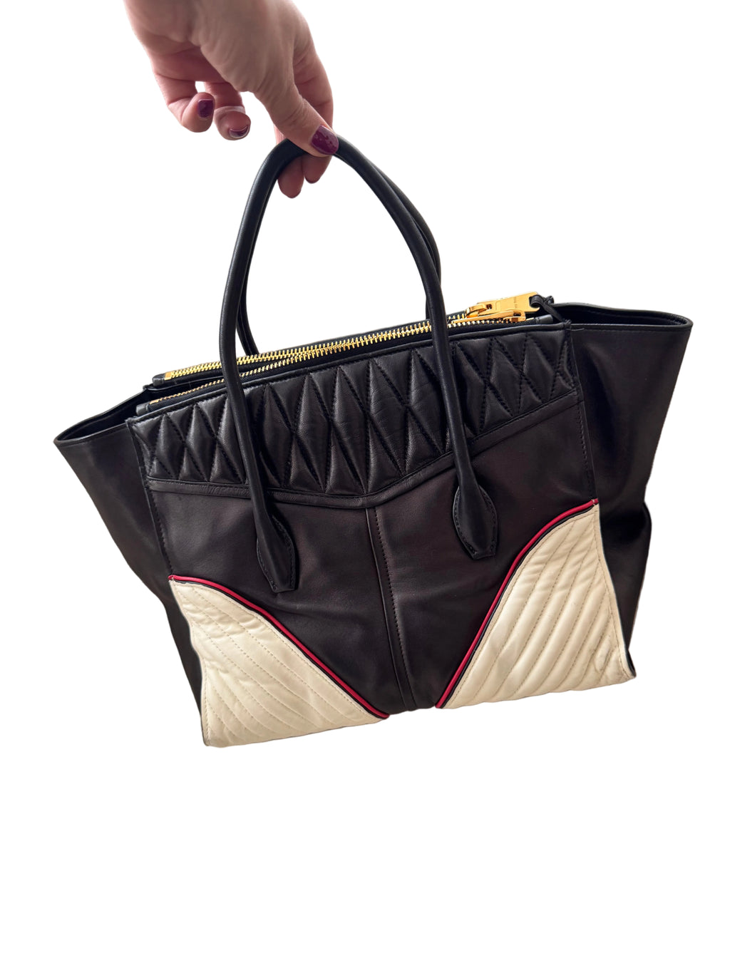 Miu Miu Bicolor Matelassé Leather Madras Satchel