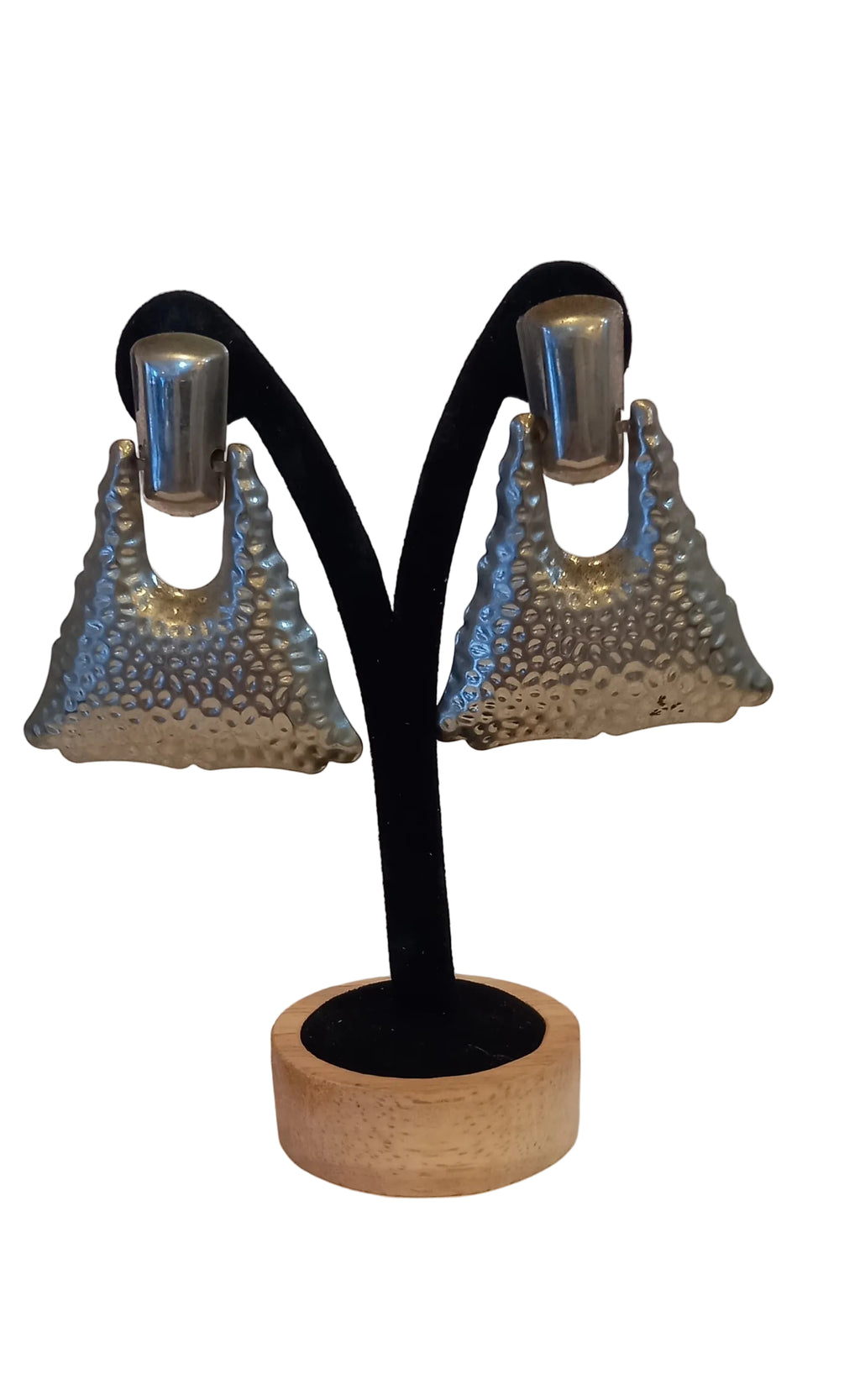 Vintage Brutalist Hammered Metal Statement Earrings