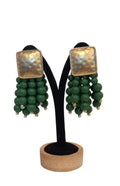 Vintage Green Beaded Tassel Drop Earrings