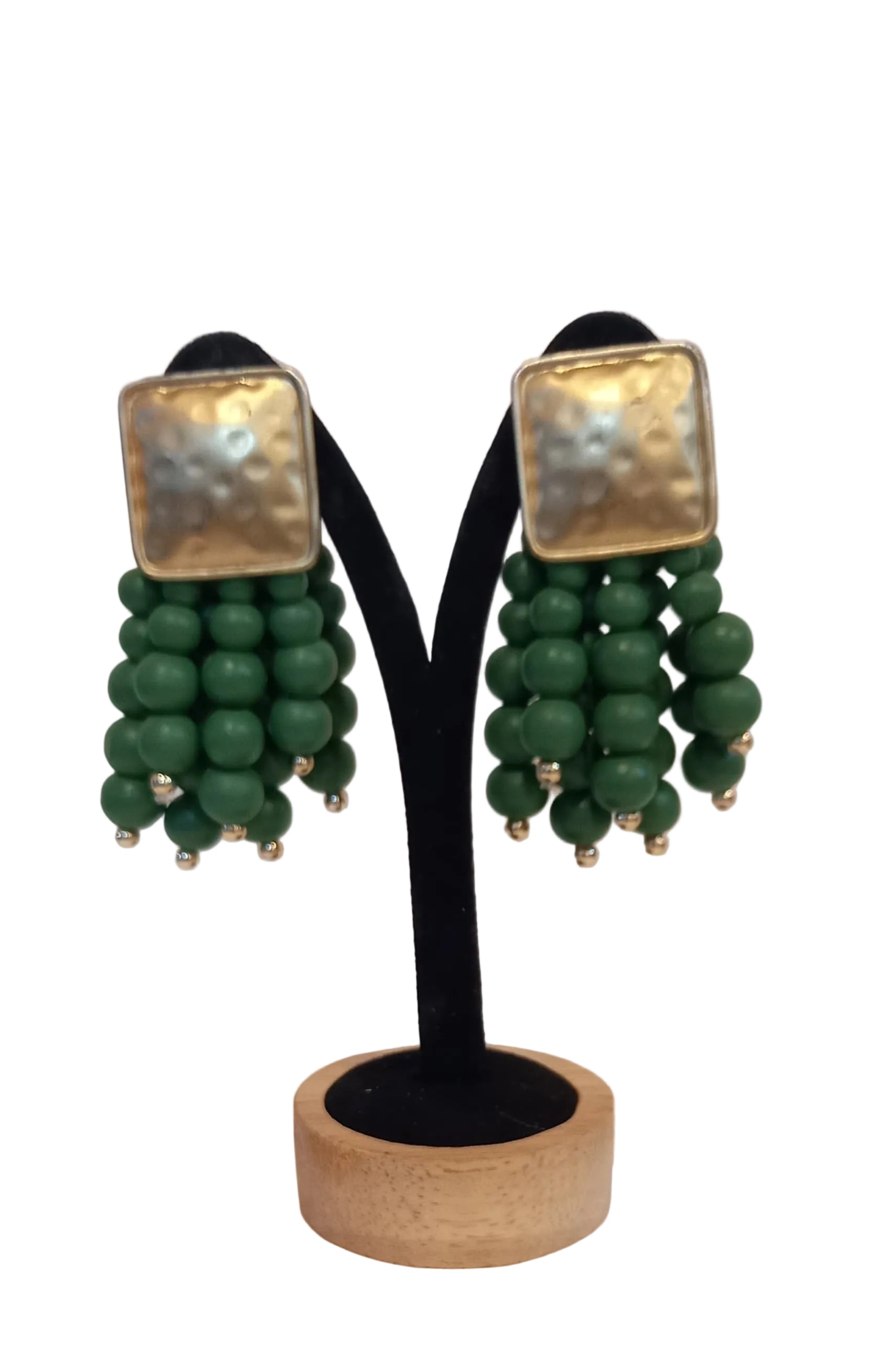 Vintage Green Beaded Tassel Drop Earrings