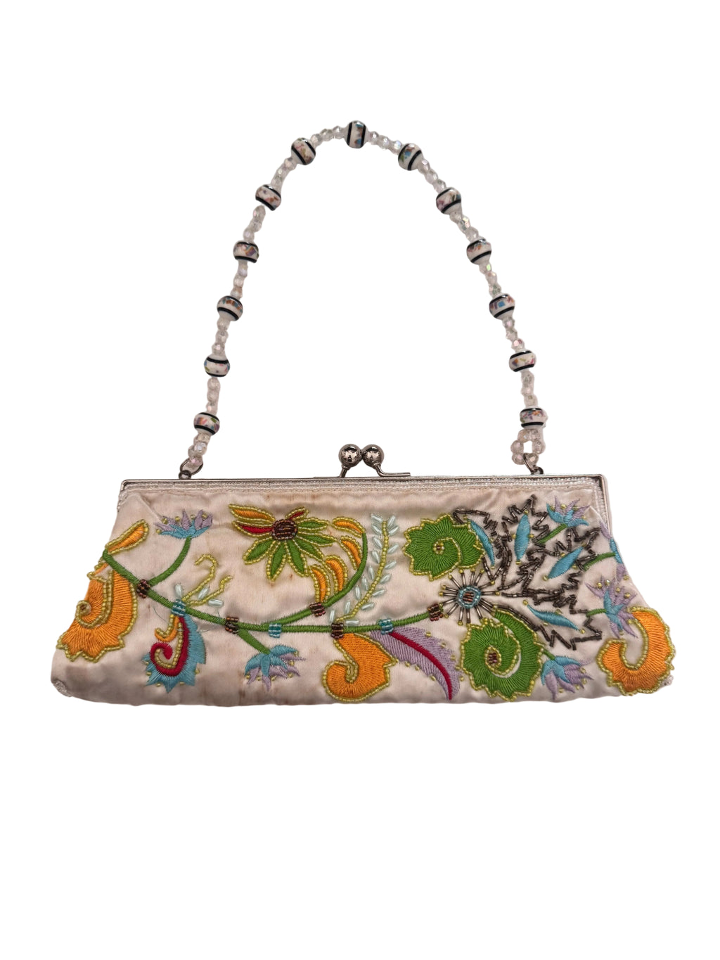 Vintage Floral Embroidered Satin Handbag