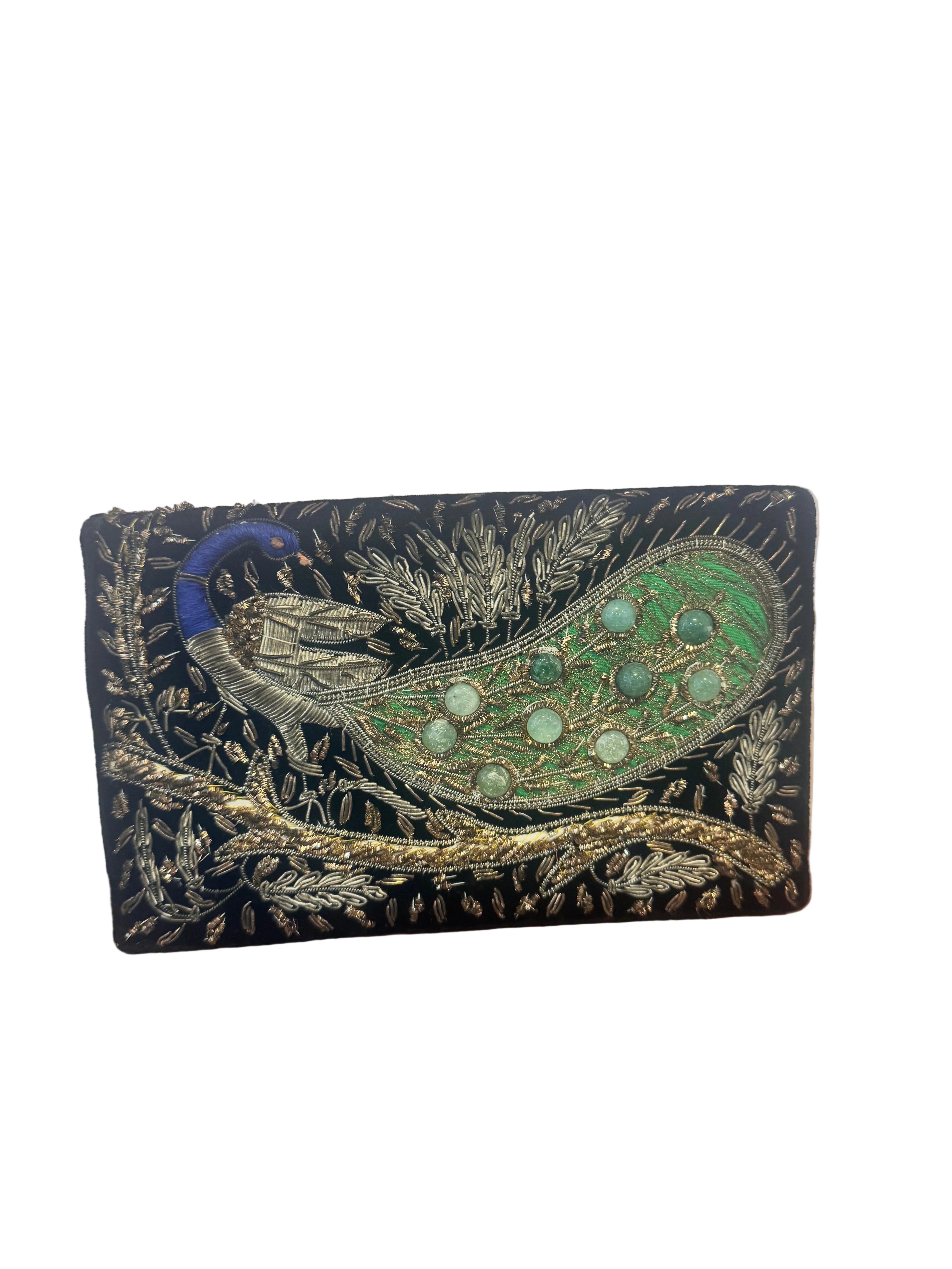 Vintage Embroidered Peacock Velvet Clutch