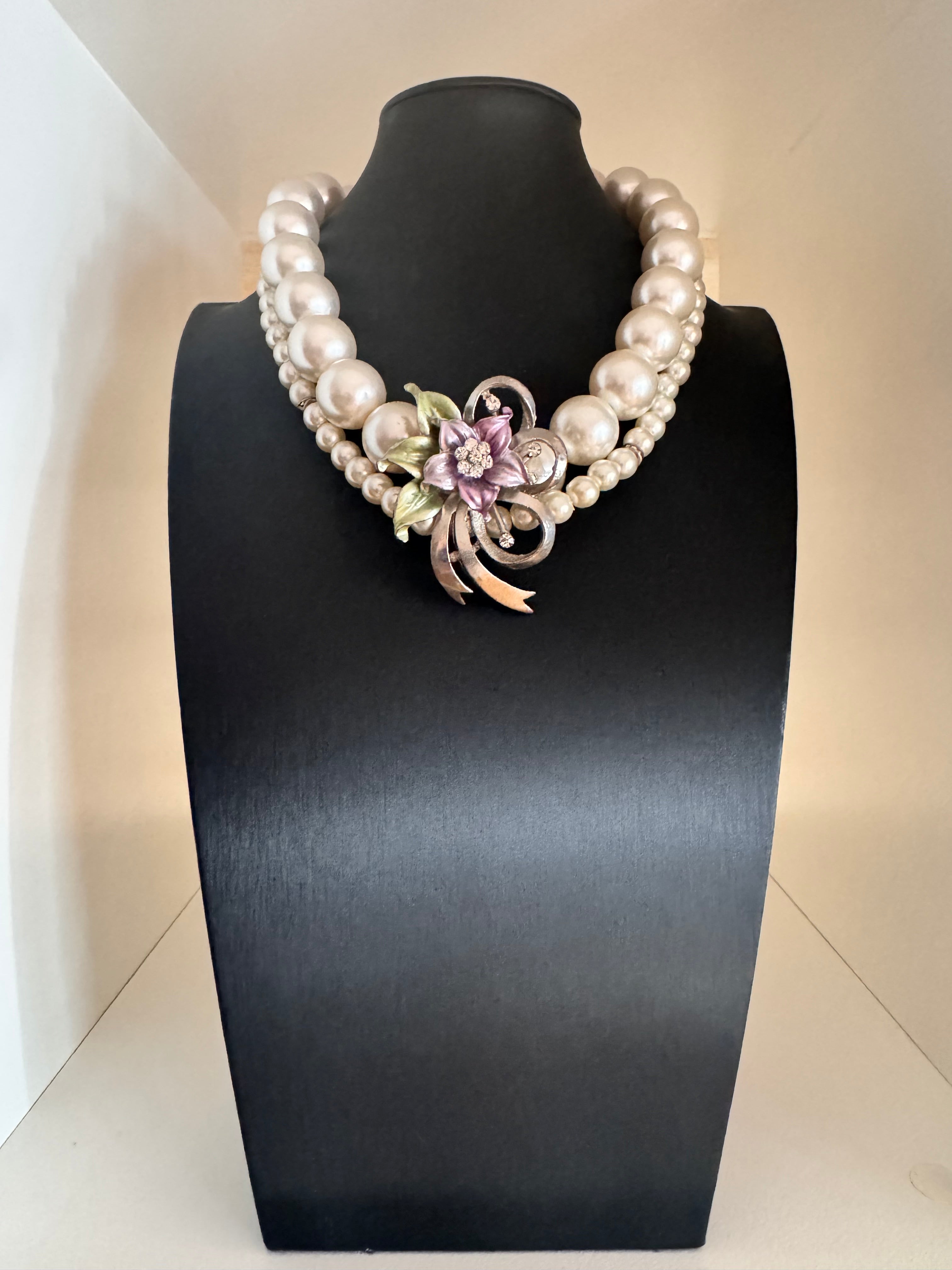 Vintage Statement Faux Pearl Floral Choker Necklace