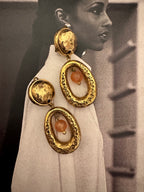 Vintage Hammered Gold Tone Resin Drop Clip-On Earrings