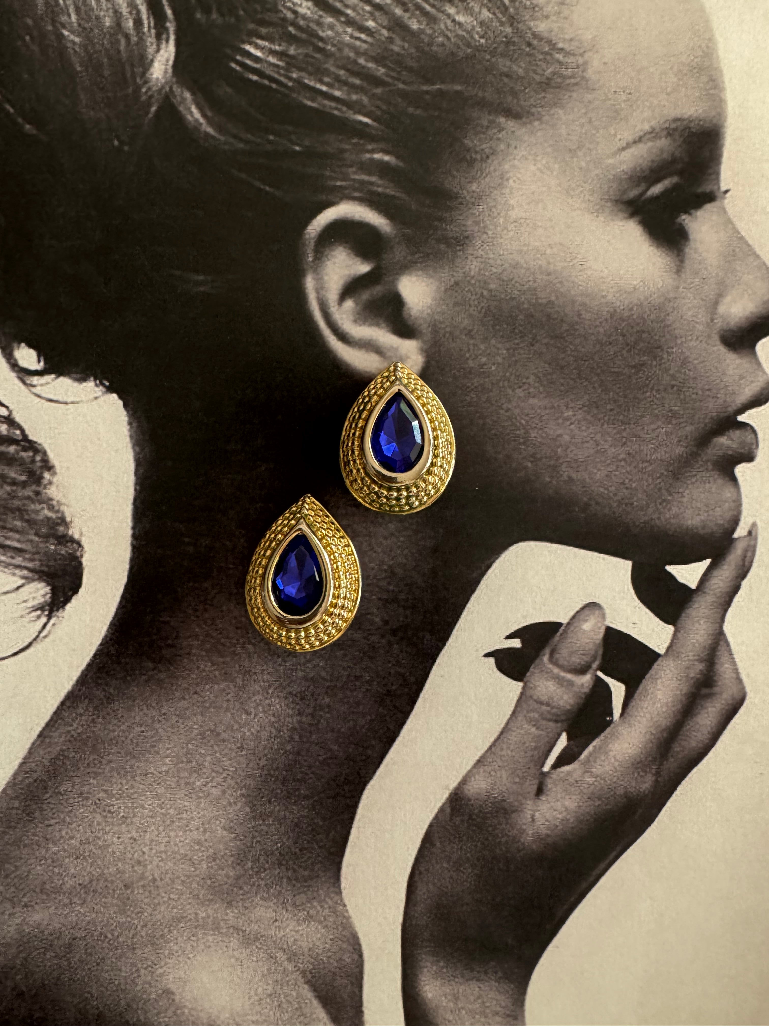 Vintage Teardrop Blue Stone Earrings