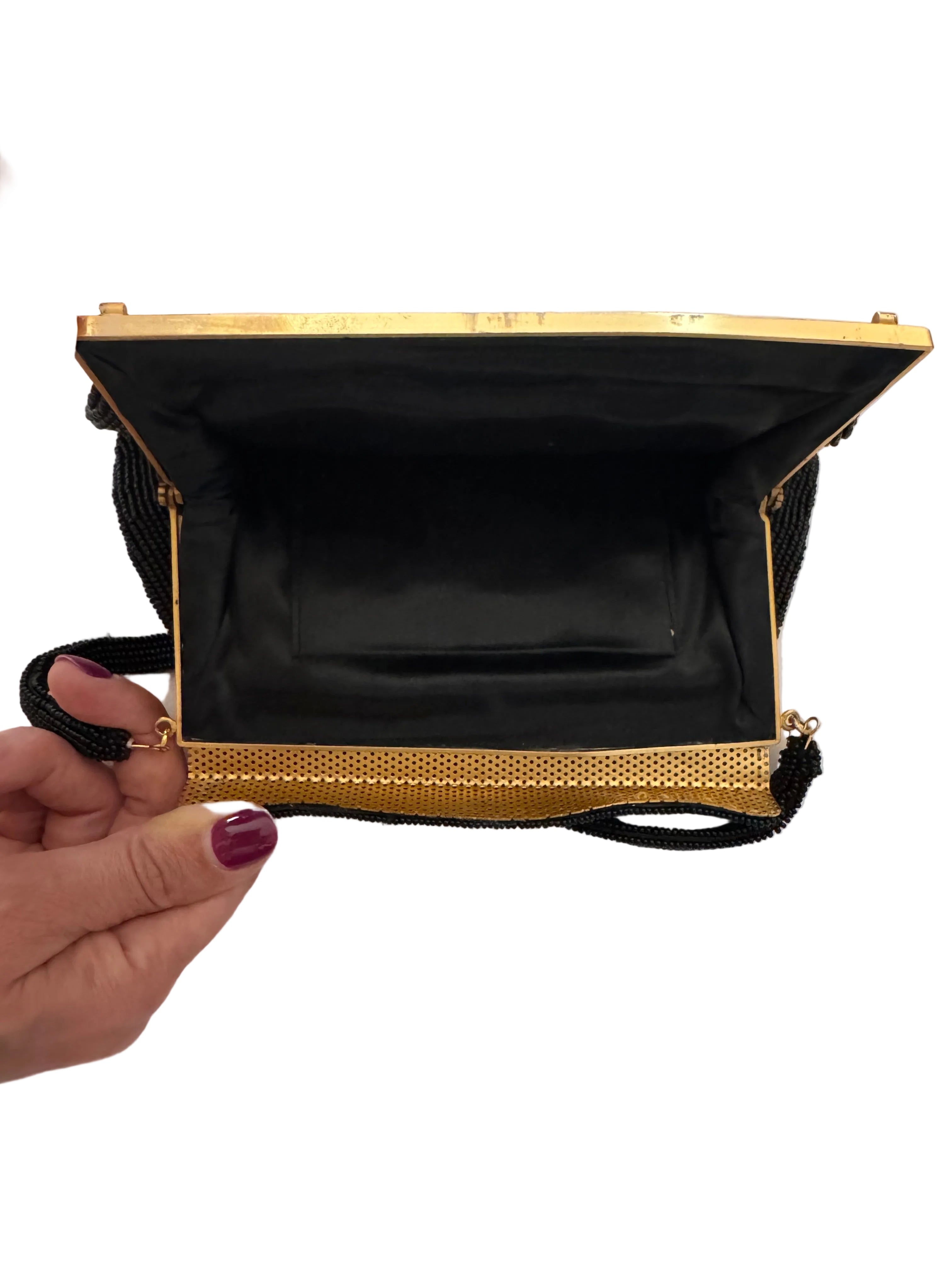 Vintage Jet Black Hand-Beaded Frame Purse
