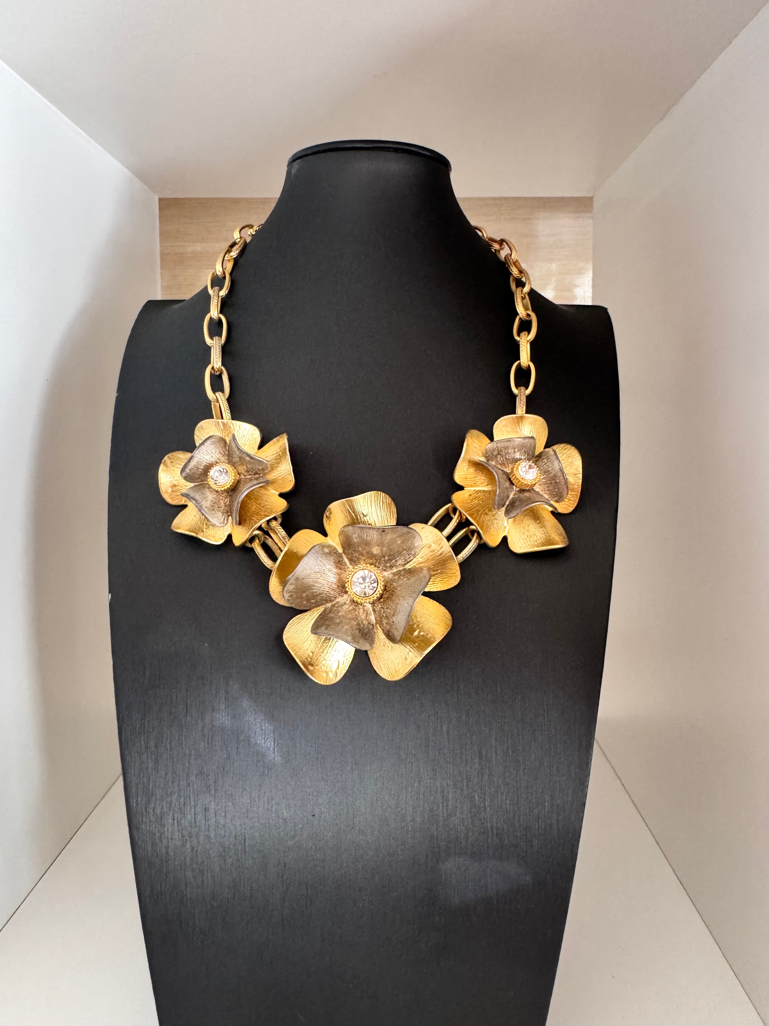 Vintage Floral Sculptural Statement Necklace
