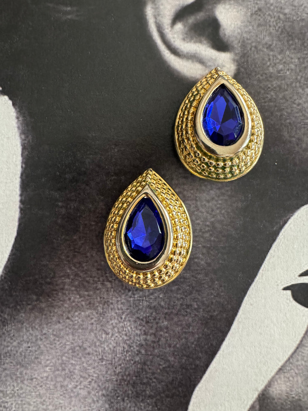 Vintage Teardrop Blue Stone Earrings