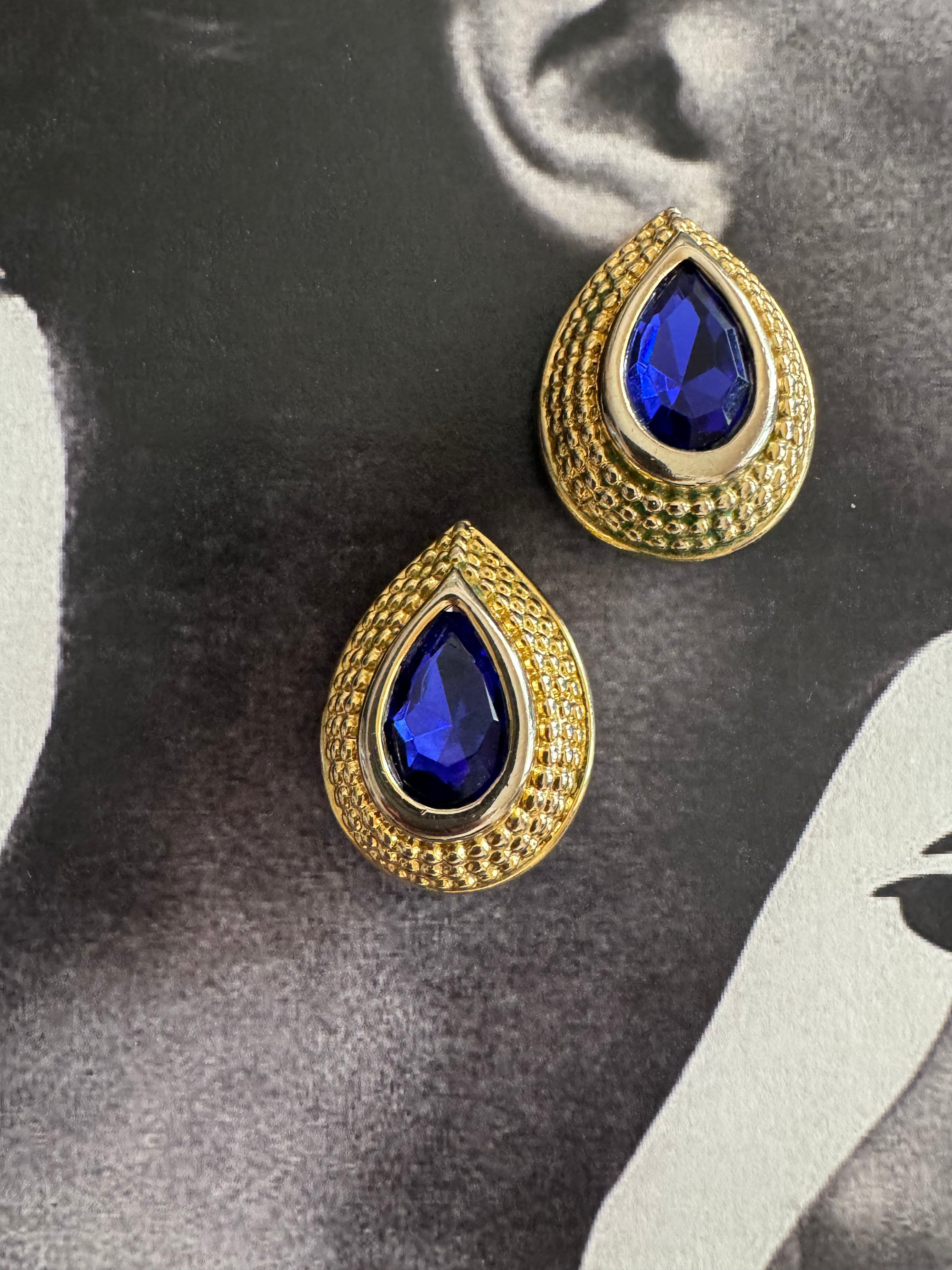 Vintage Teardrop Blue Stone Earrings