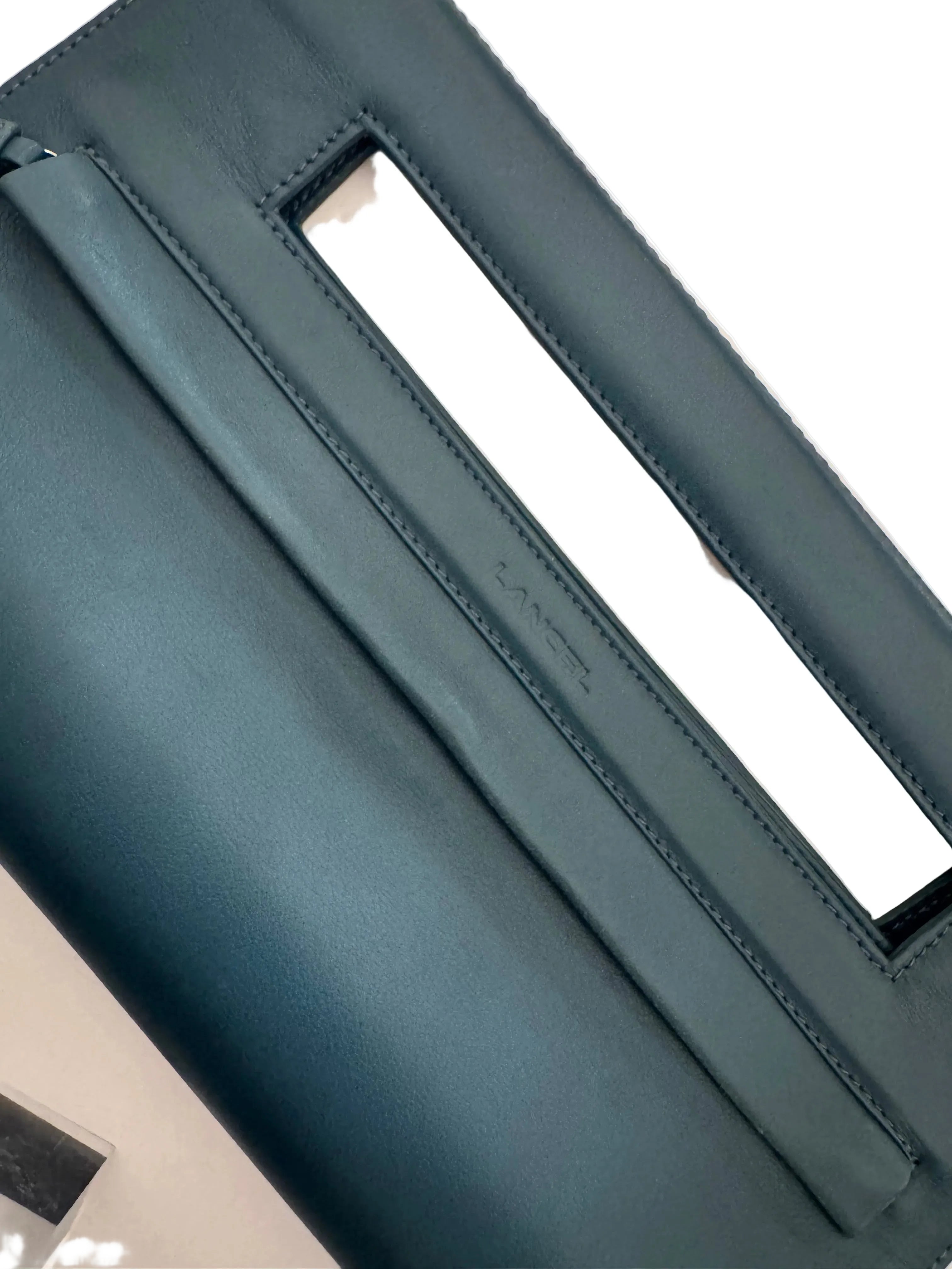 Lancel Paris Sculptural Leather Envelope Clutch | Petrol Blue