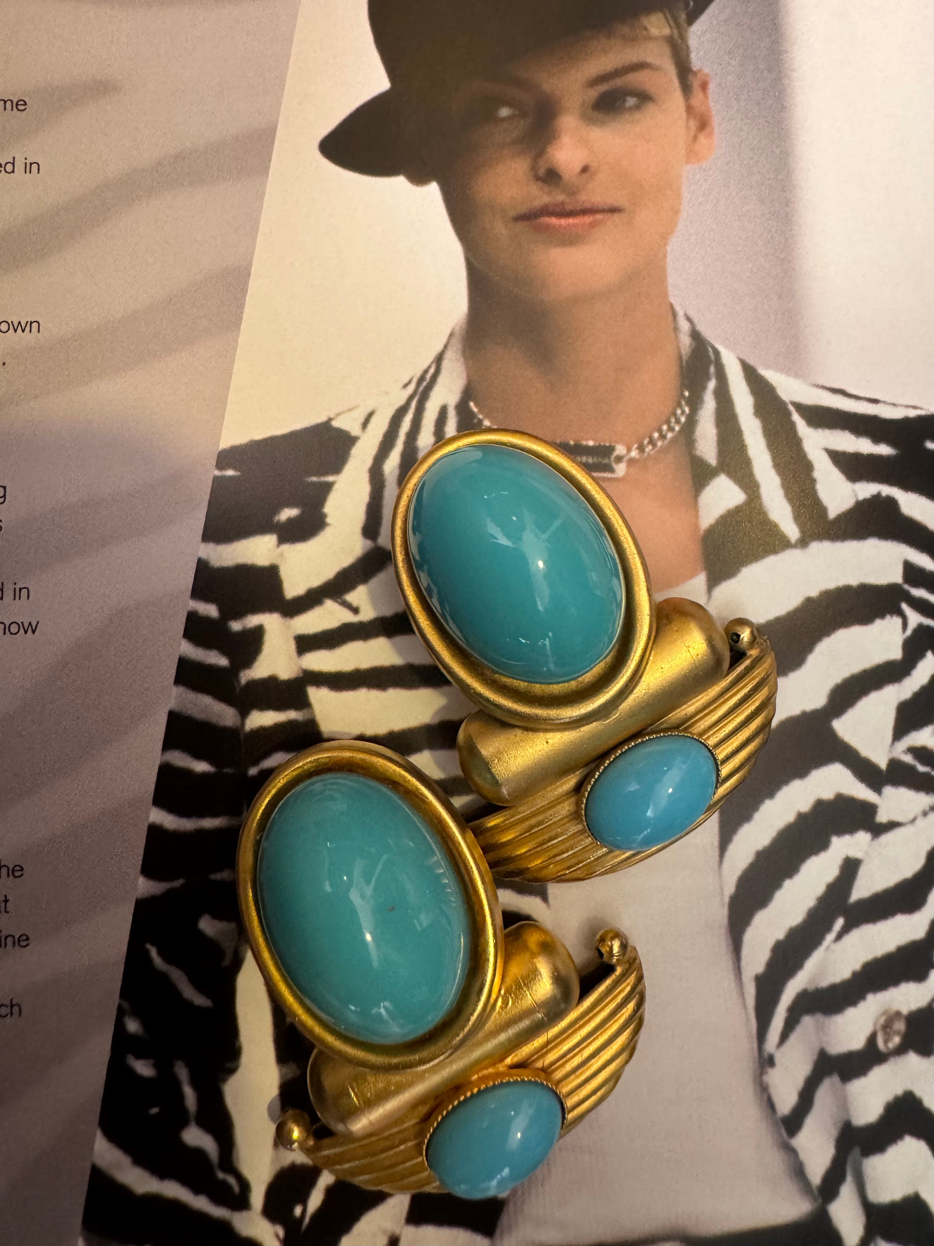 Vintage Turquoise Cabochon Statement Earrings