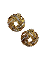 Vintage 1980s Ribbed Gold-Plated Rhinestone Studs