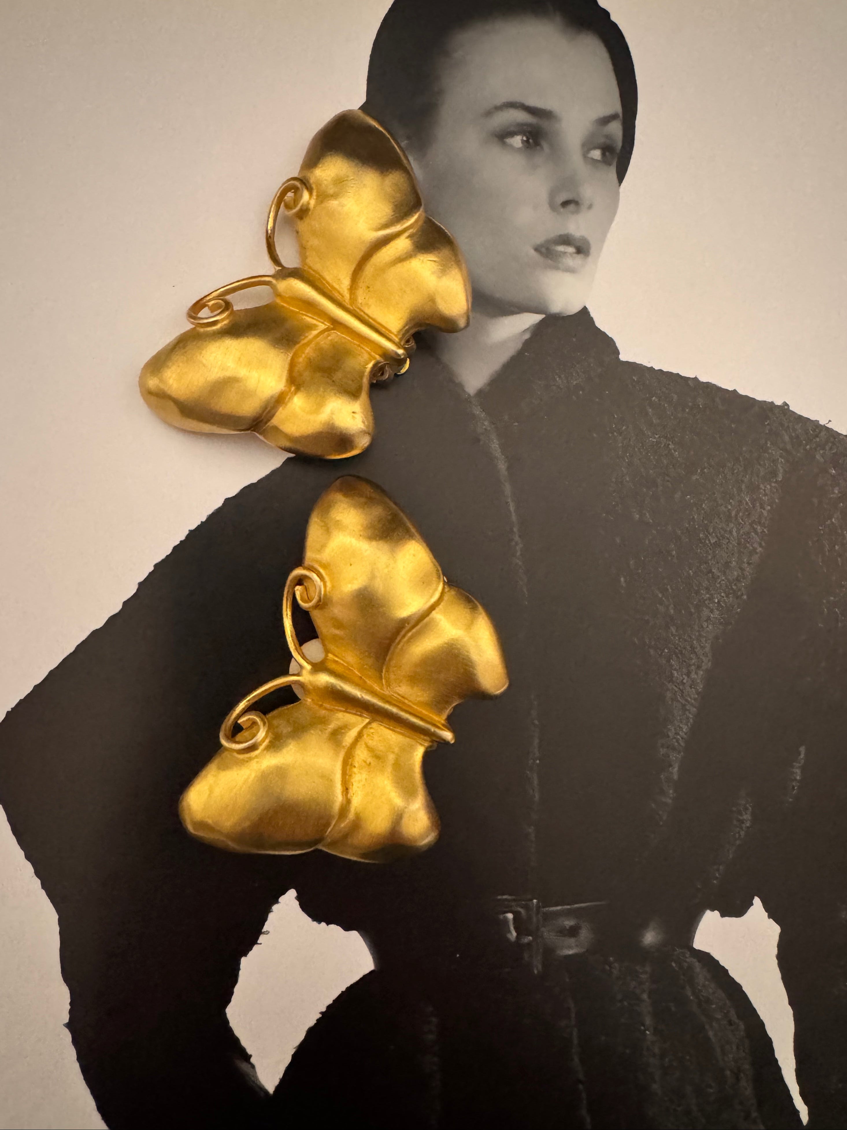 Vintage Givenchy Gold Statement Butterfly Earrings
