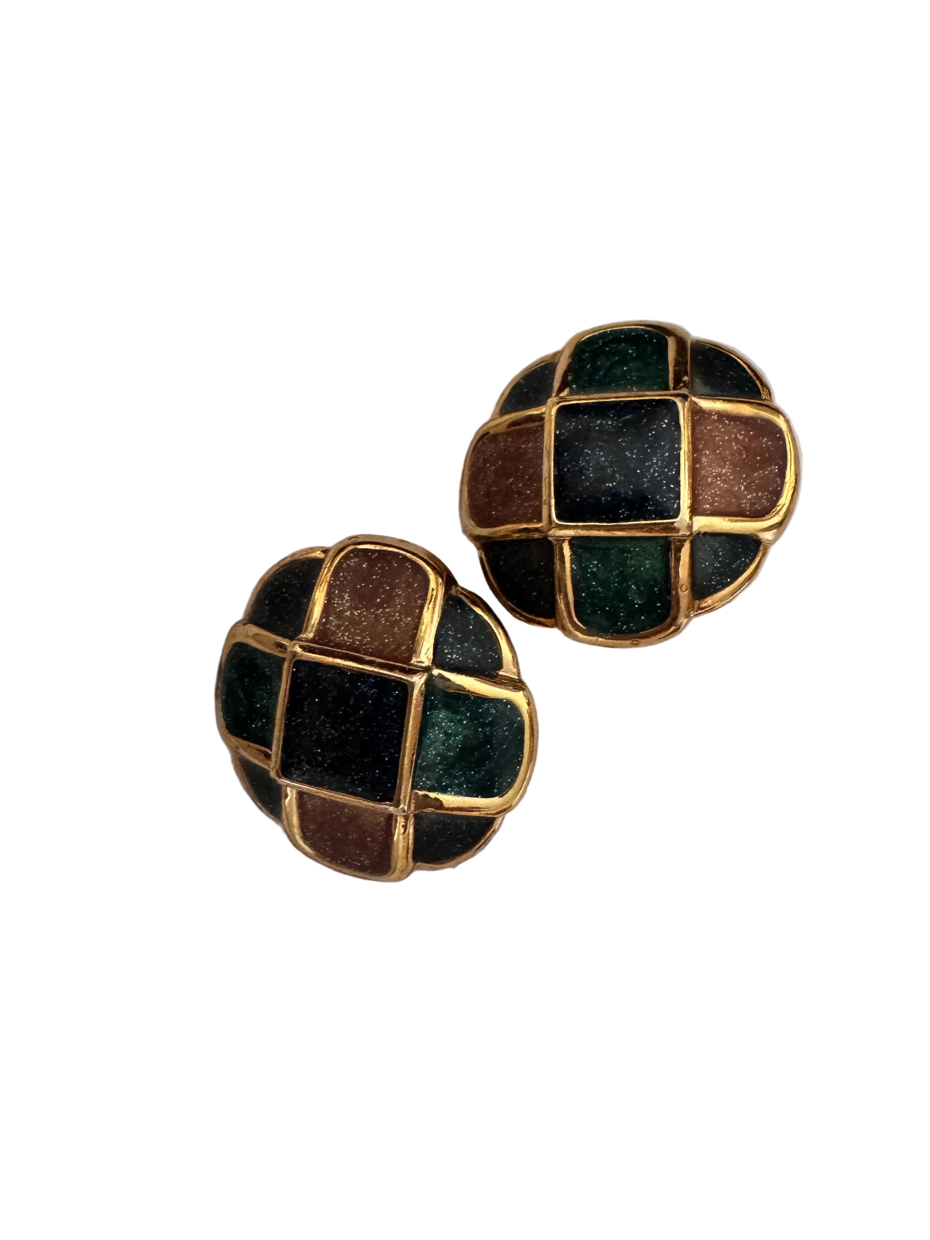 Geometric Enamel Mosaic Clip-On Earrings