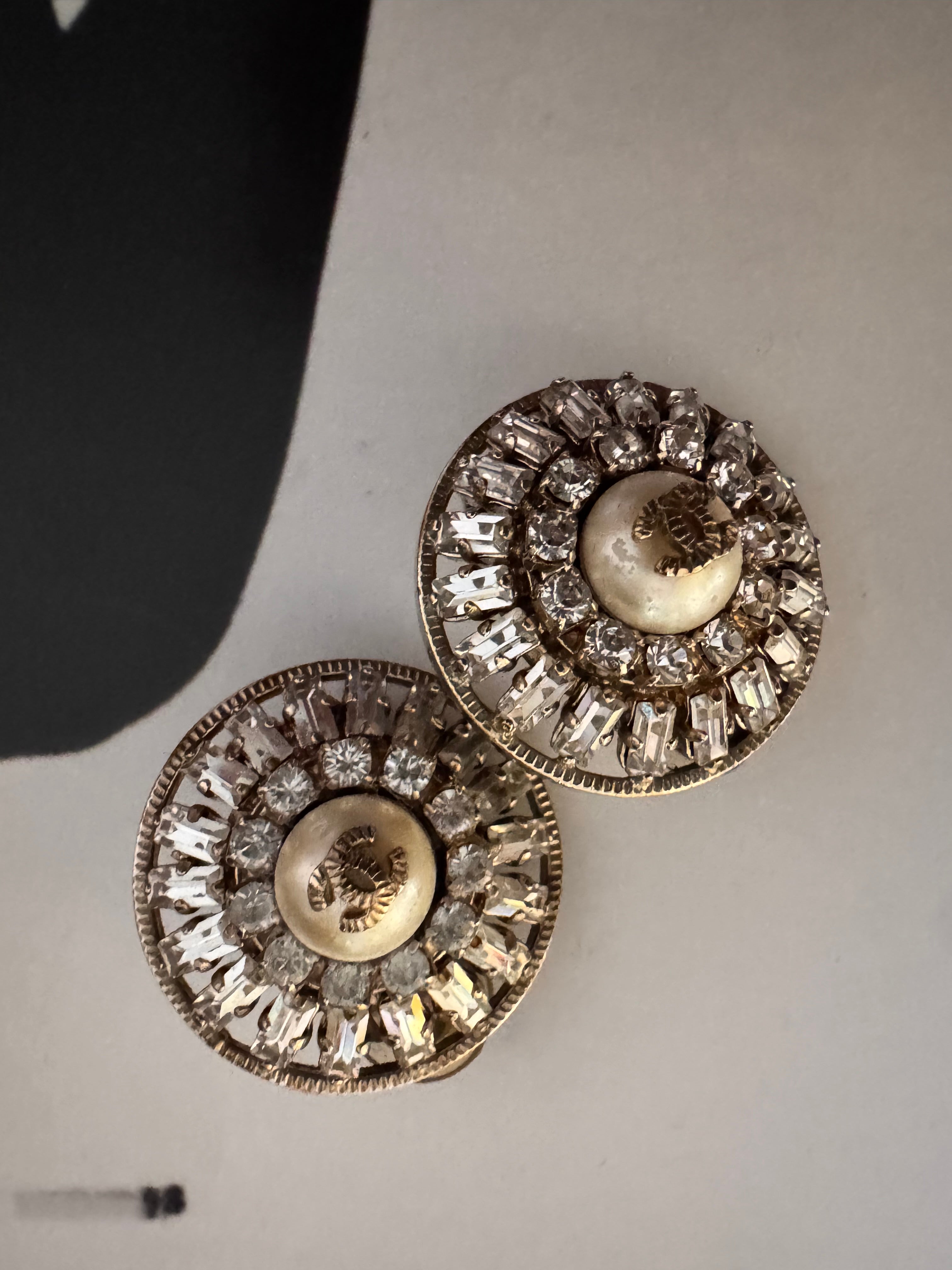 Vintage Chanel Crystal Button Clip-On Earrings