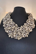Vintage Faux Pearl and Rhinestone Clusters Bib Necklace