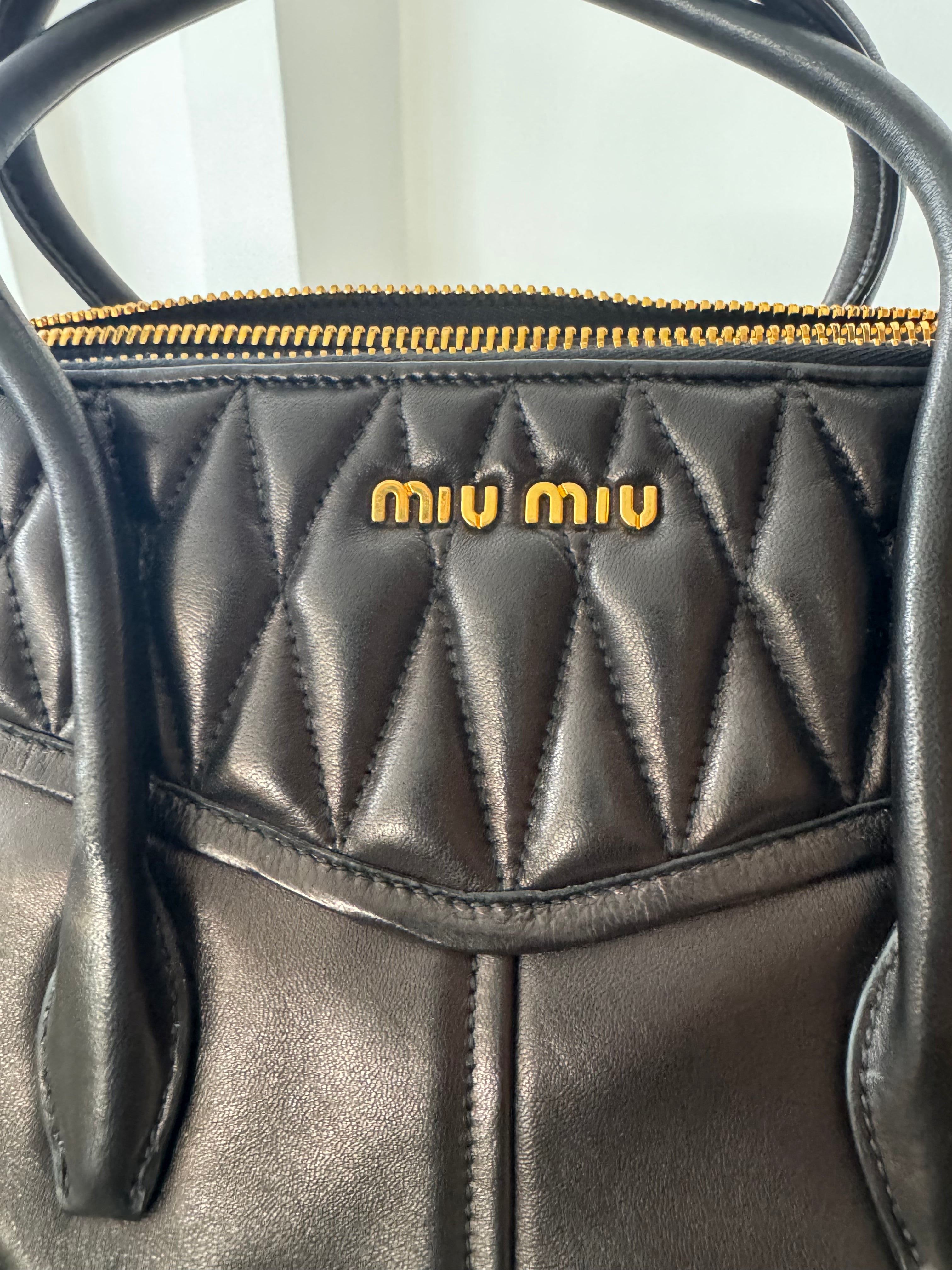 Miu Miu Bicolor Matelassé Leather Madras Satchel