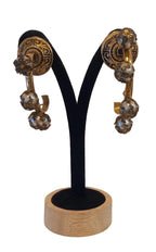 Vintage Etruscan Revival Drop Earrings – Sculptural Bead Design